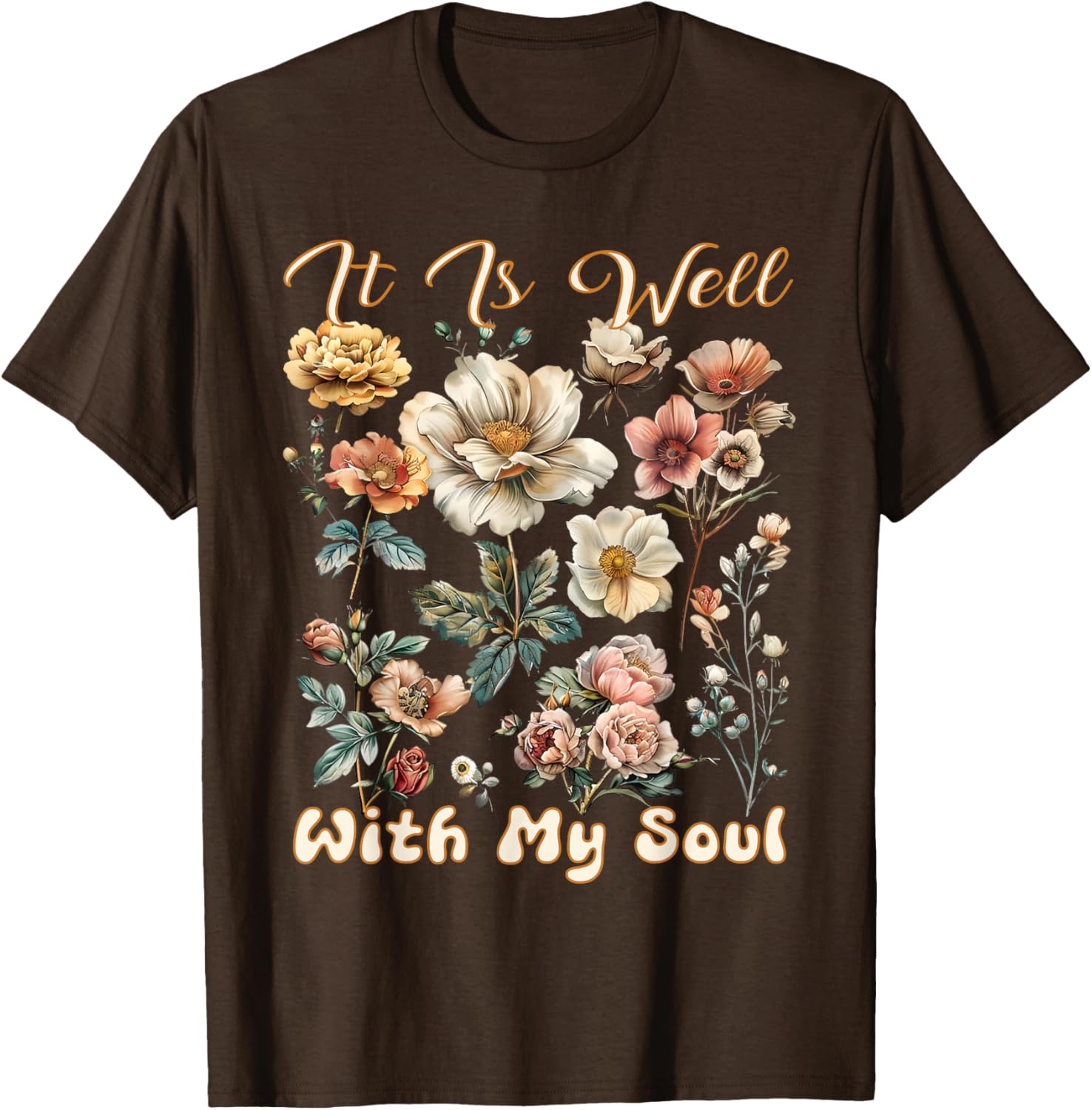 Boho Wildflower T-Shirt It Is Well With My Soul Faith Inspired Design - 1