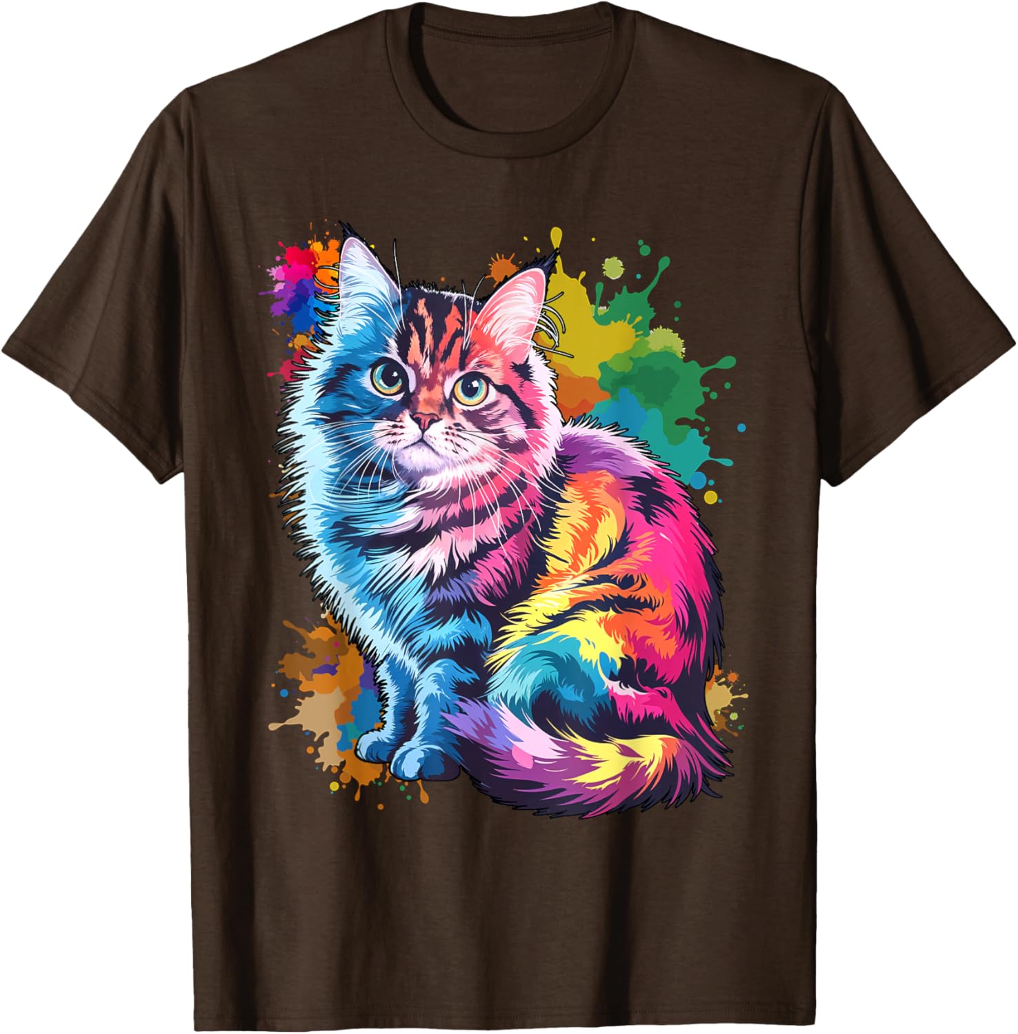 Colorful Watercolor Cat T-Shirt for Men and Women - Fun Cat Lover Tee - 7