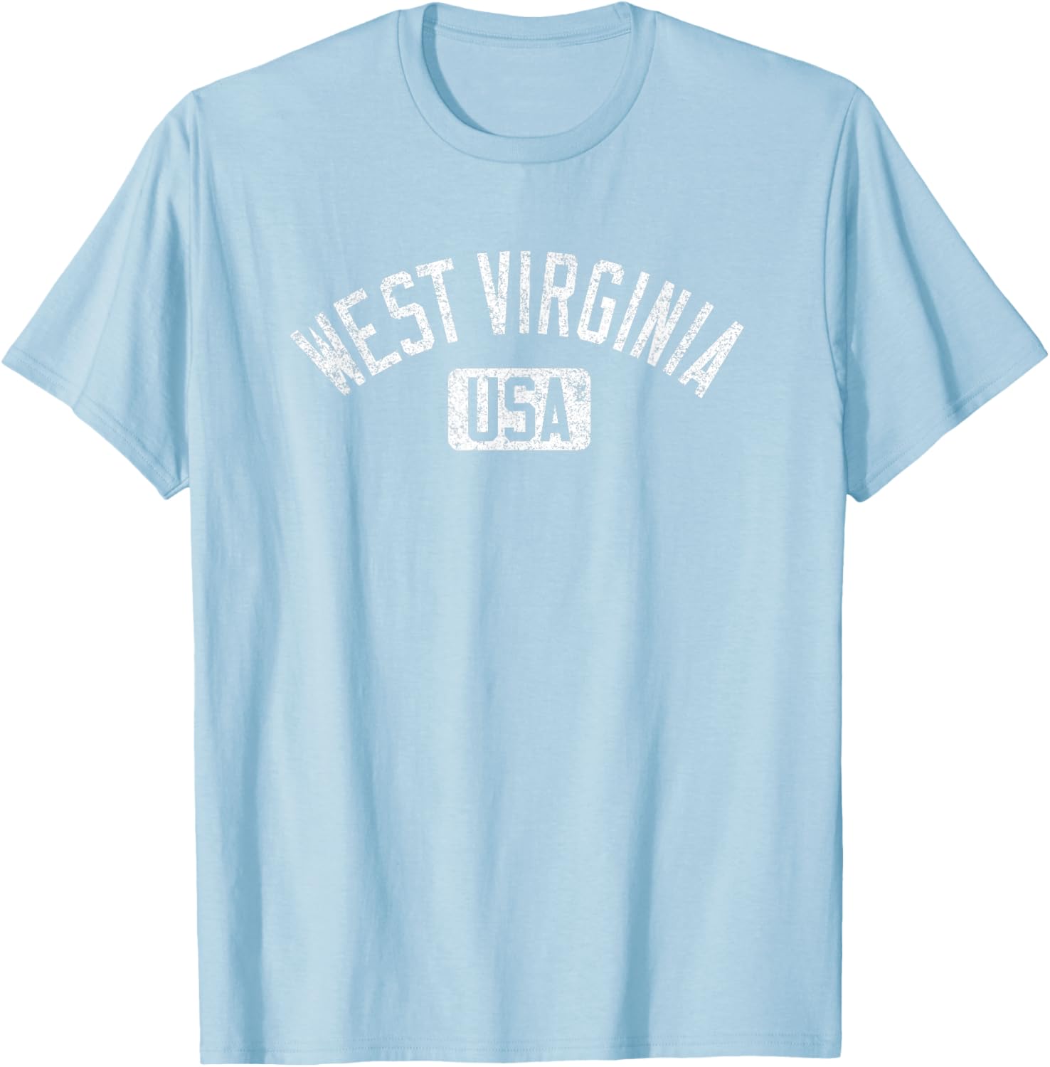 West Virginia Arched Text Distressed White Print T-Shirt for Casual Style - 16