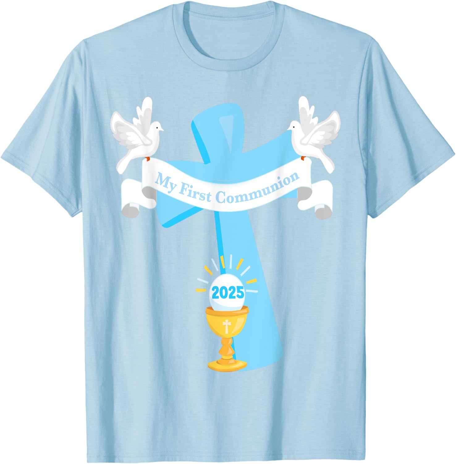 Boy's First Communion 2025 T-Shirt with Cross and Chalice Design - 1