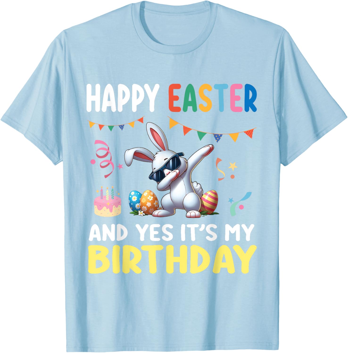 Cute Bunny Dabbing Happy Easter Birthday T-Shirt for Kids and Adults - 17