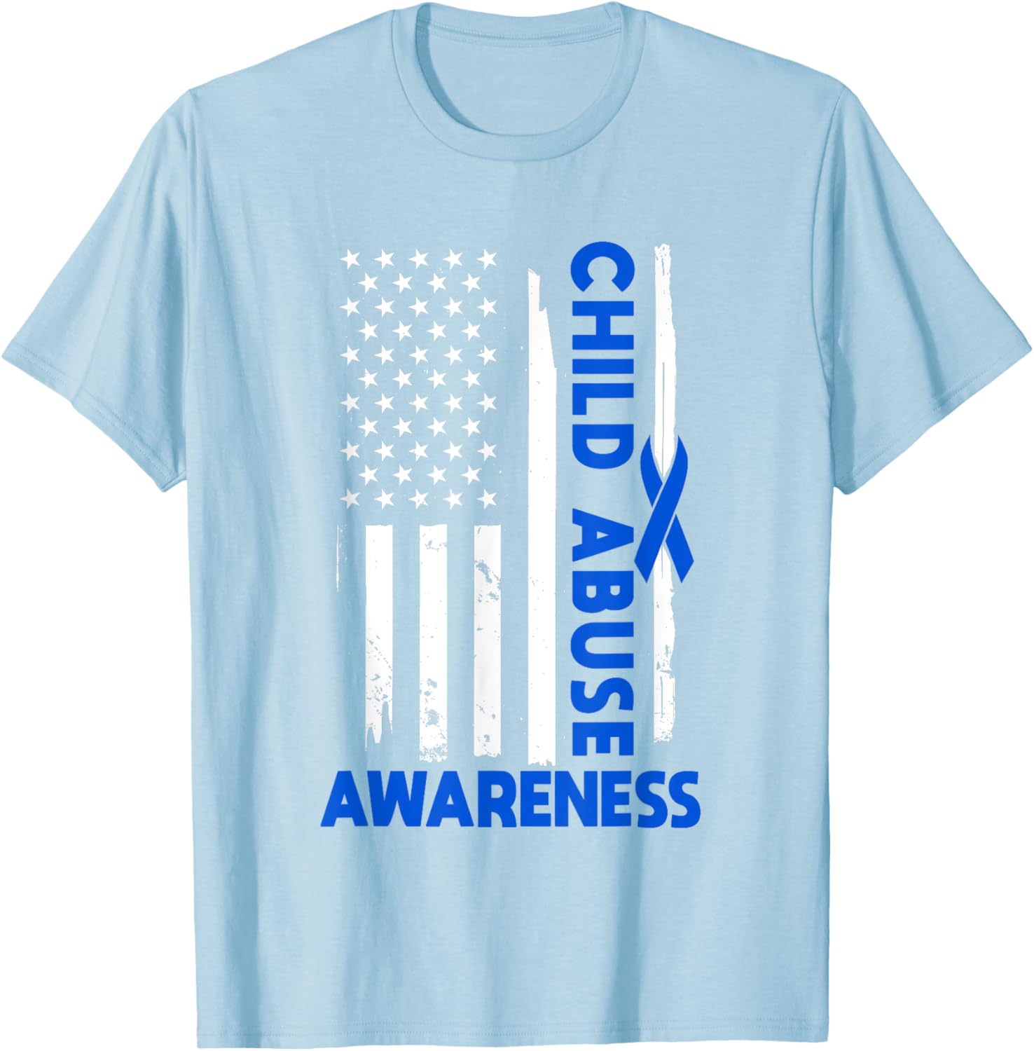 American Flag Child Abuse Awareness Wear Blue Ribbon T-Shirt for Kids - 3