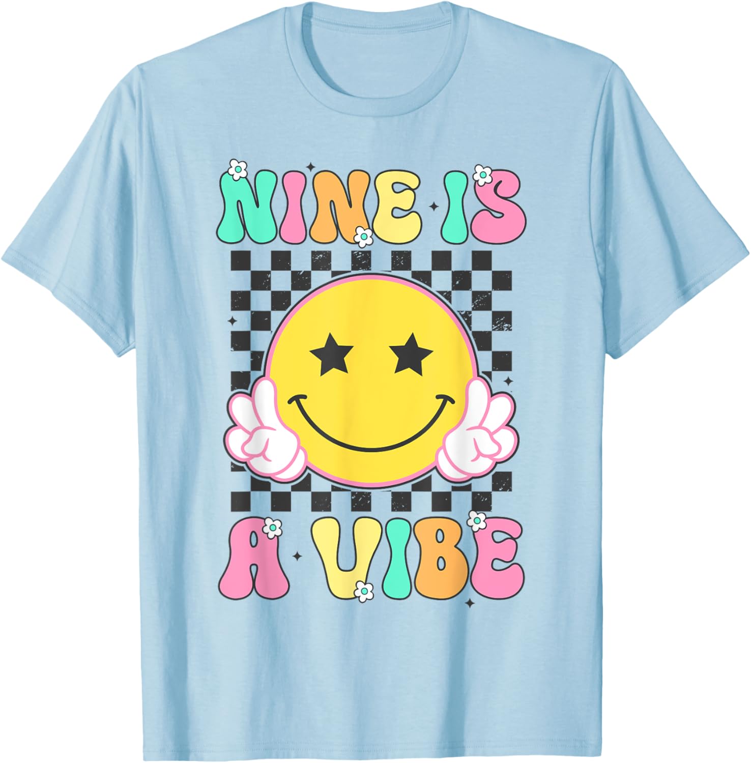 Groovy 9th Birthday T-Shirt for Girls - Nine is a Vibe Celebration Tee - 1
