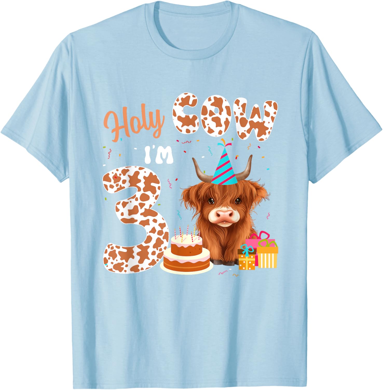 Holy Cow I'm 3 Years Old Highland Cow Birthday Party T-Shirt for Kids - 2