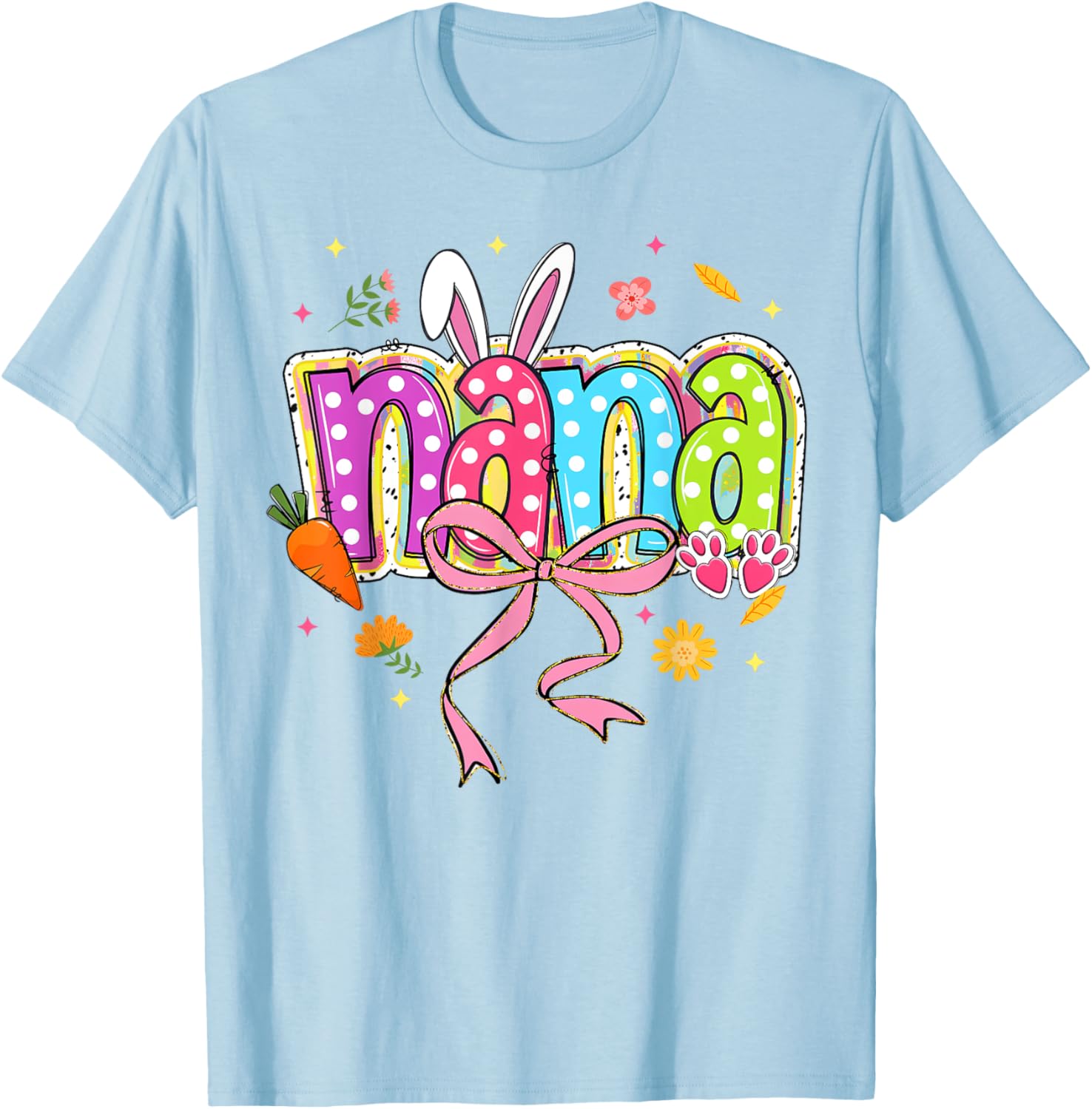 Coquette Bow Nana Bunny Easter T-Shirt for Grandma with Boho Florals - 17