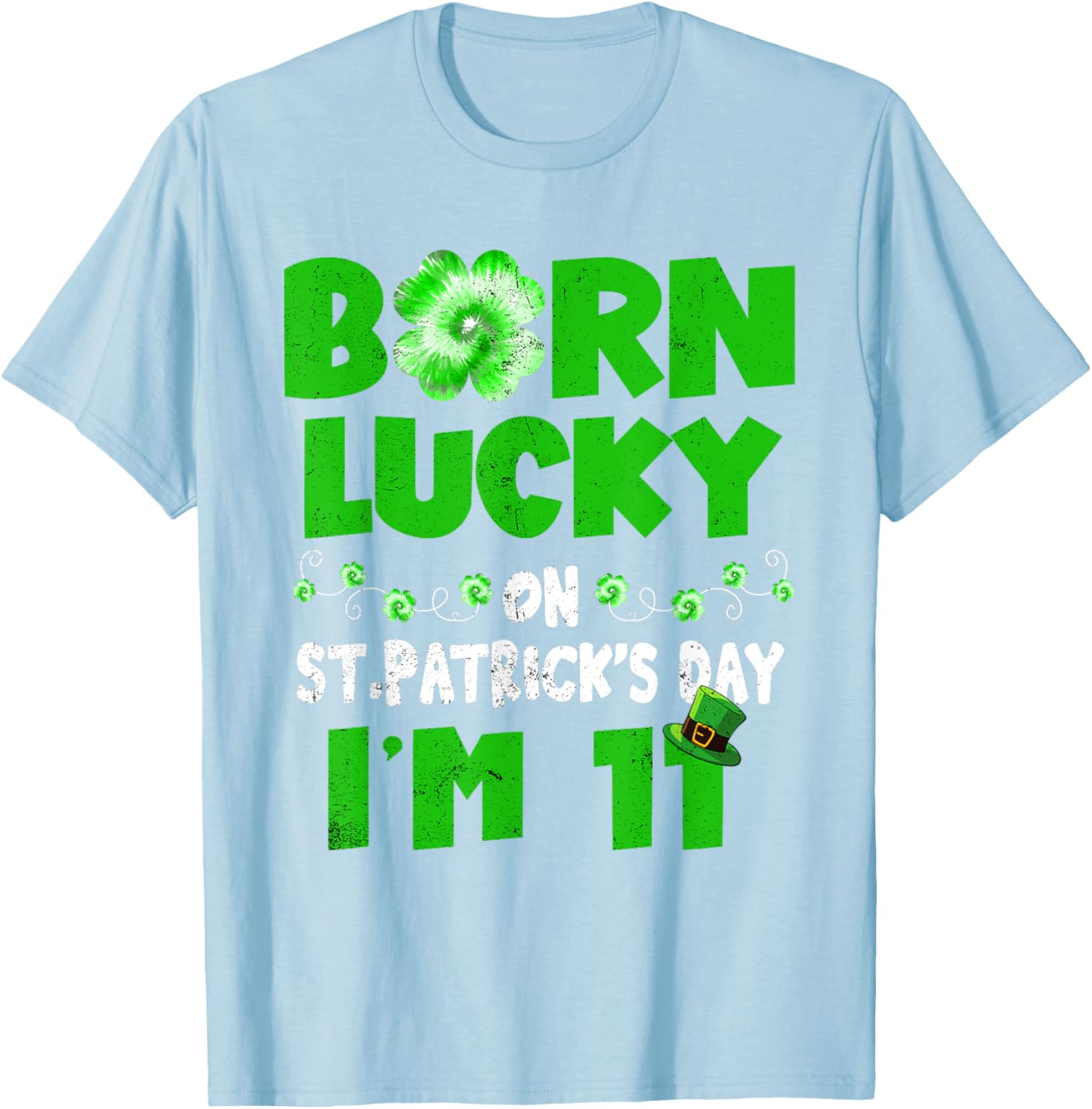 Born Lucky St. Patrick's Day 11th Birthday T-Shirt for Kids - 7