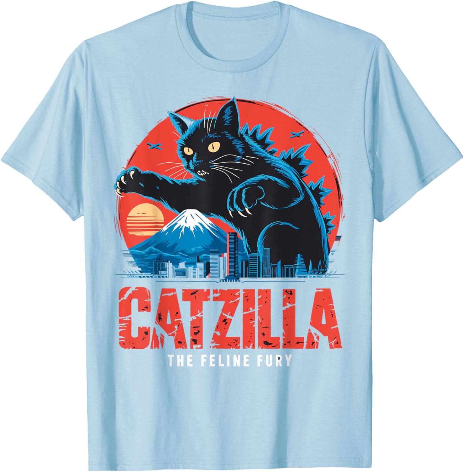 Catzilla Black Cat Vintage T-Shirt for Cat Lovers in Japan Style - 9