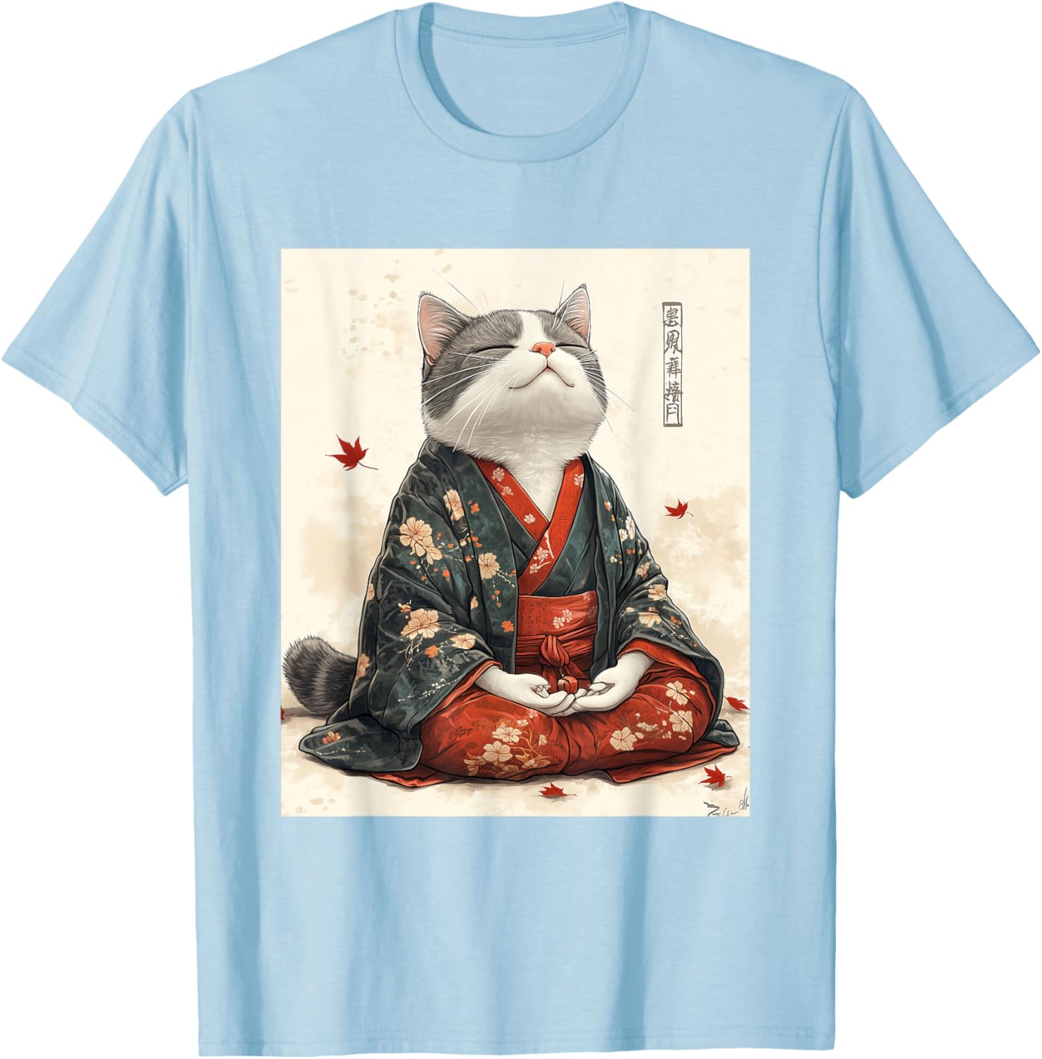 Zen Cat Graphic Tee for All - Meditating Japanese Art Style T-Shirt - 11