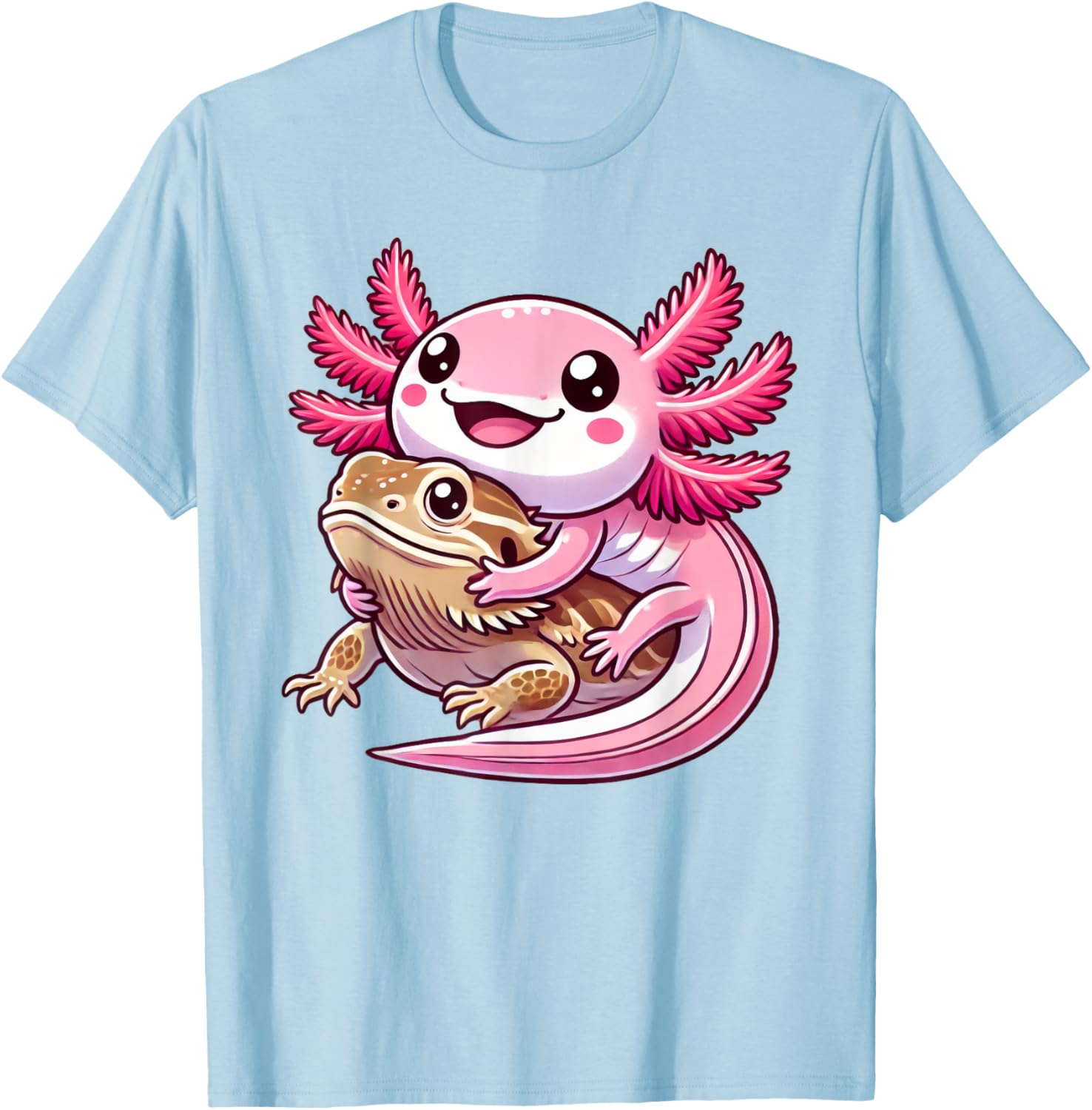 Adorable Axolotl Hugging Bearded Dragon T-Shirt for Animal Lovers - 1