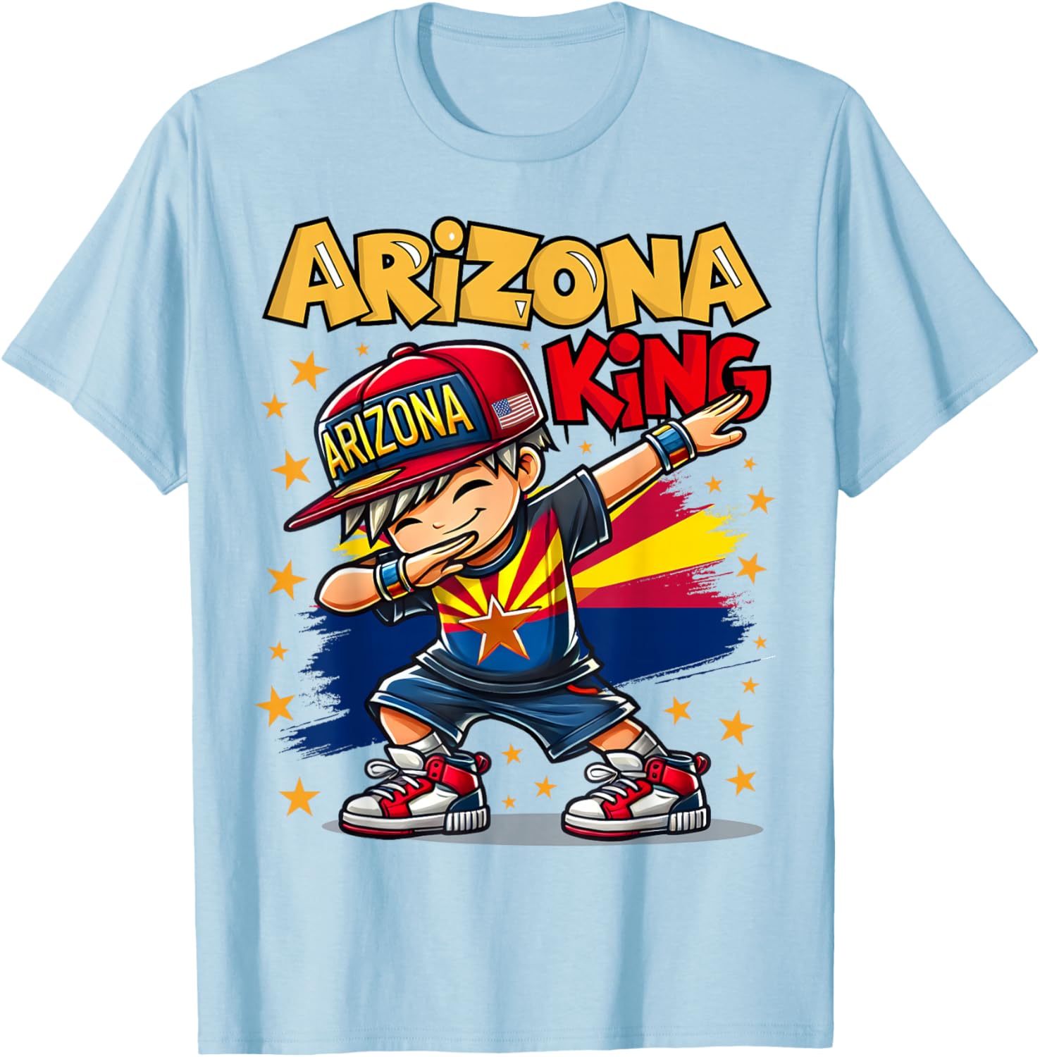 Cool Arizona King Dabbing Kids T-Shirt with Flag Design for Fun Fashion - 10