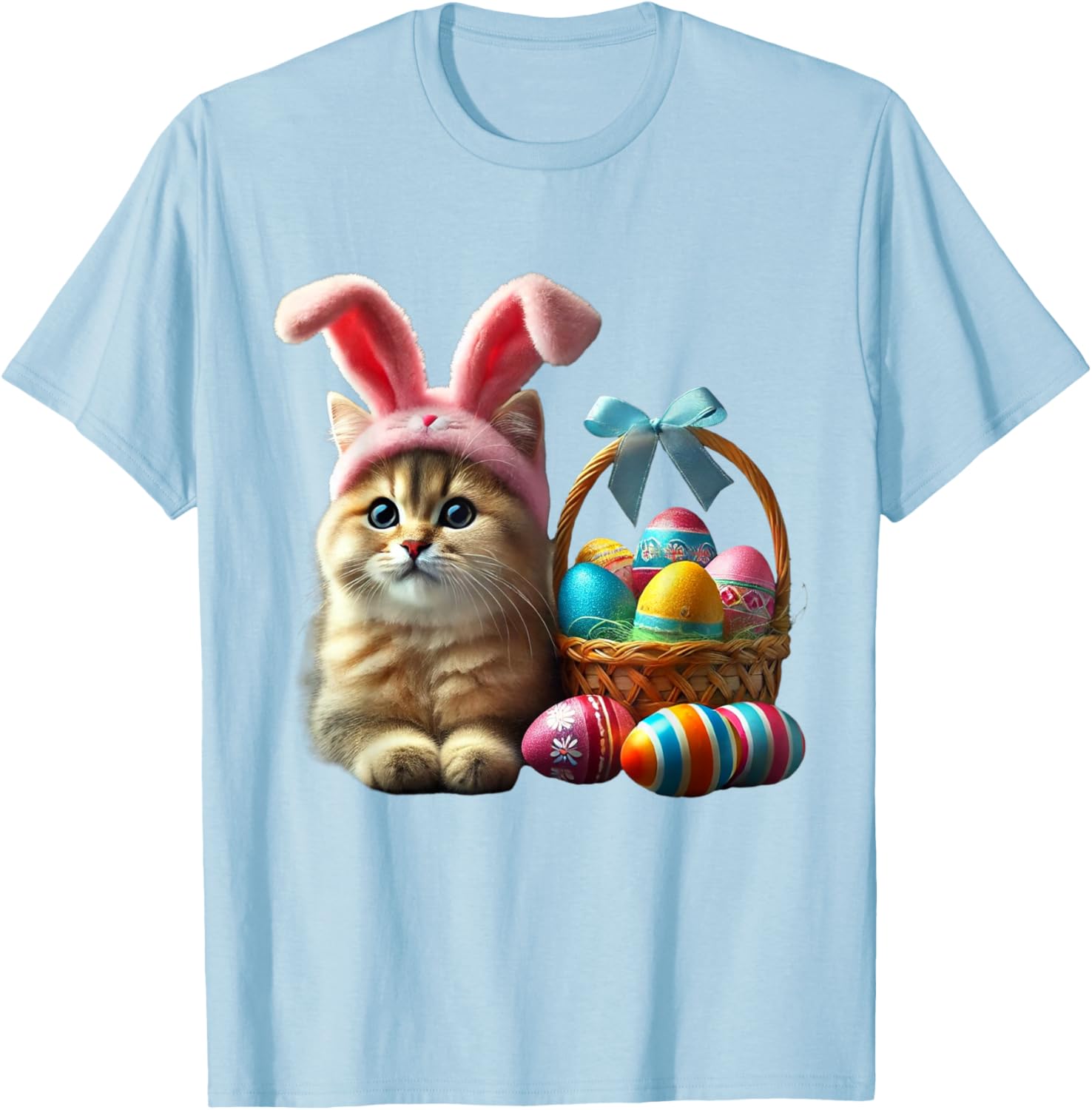 Adorable Easter Cat Kids T-Shirt with Bunny Ears and Colorful Eggs - 13