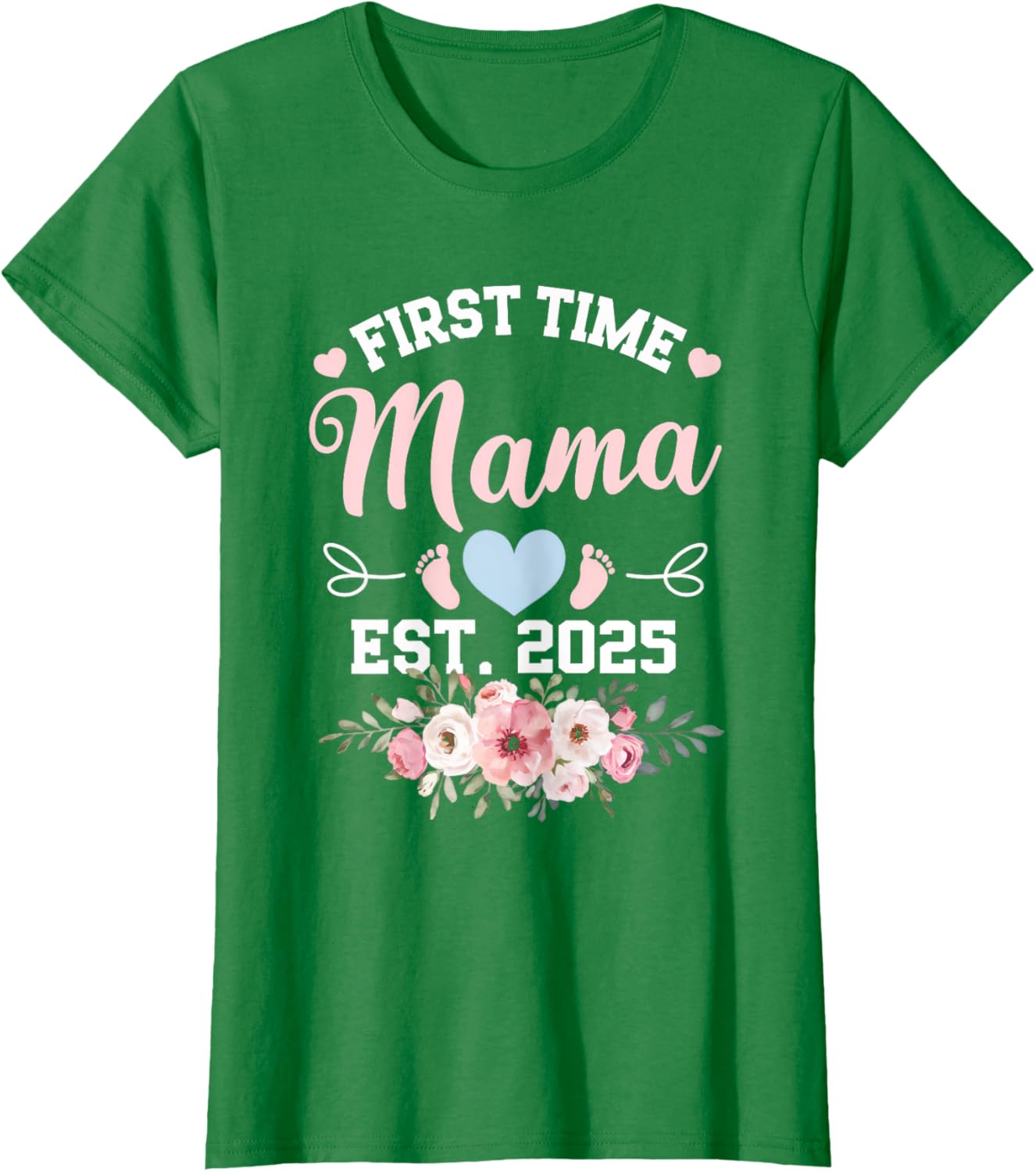 Womens First Time Mama 2025 Mother's Day Pregnancy T-Shirt in Pink - 1