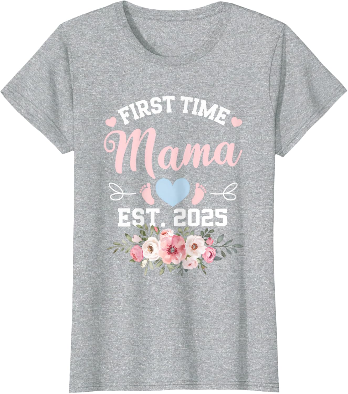 Womens First Time Mama 2025 Mother's Day Pregnancy T-Shirt in Pink - 12