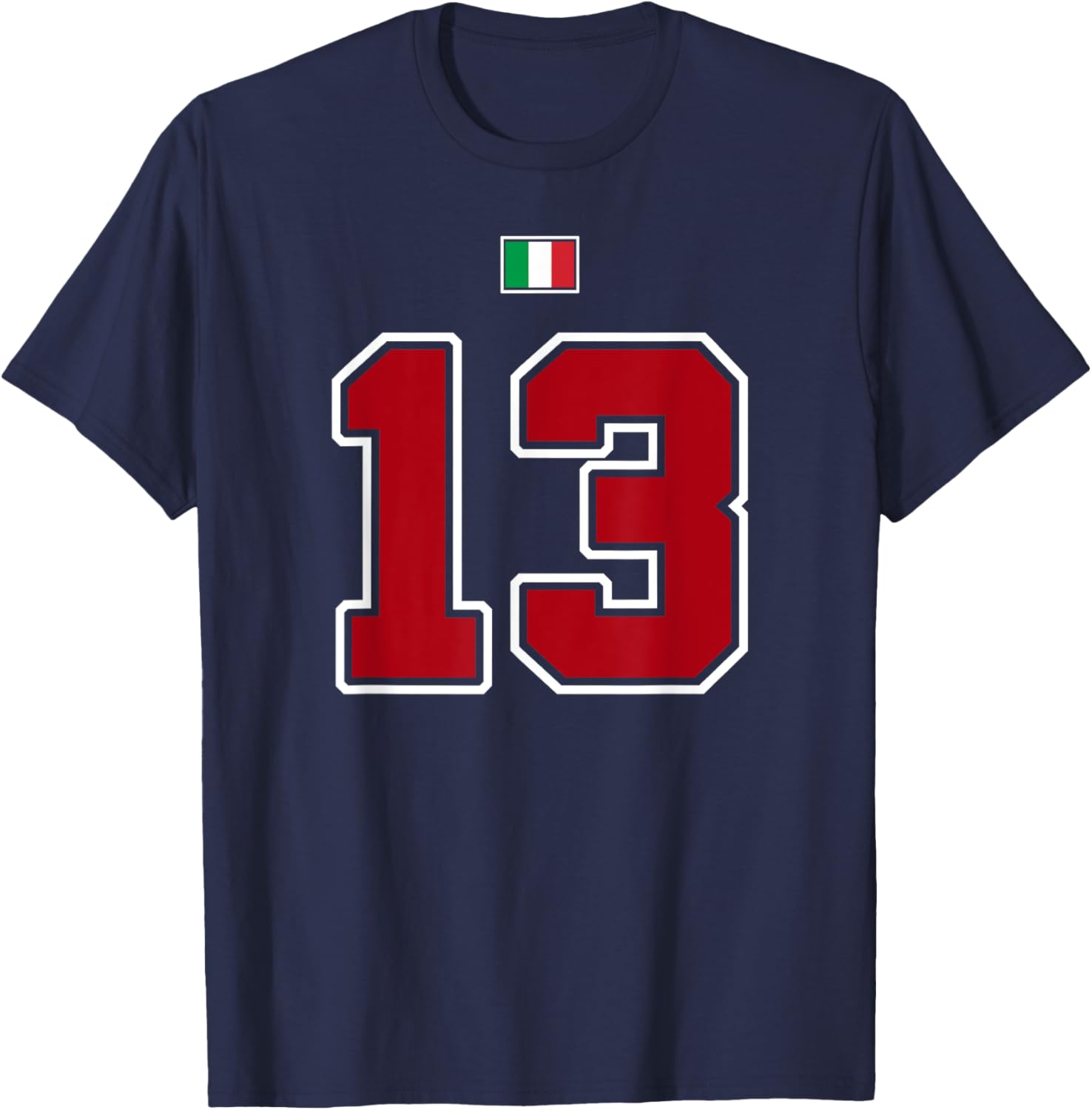 Vintage Red White Italy Flag T-Shirt with Number 13 for College Style Wear - 3