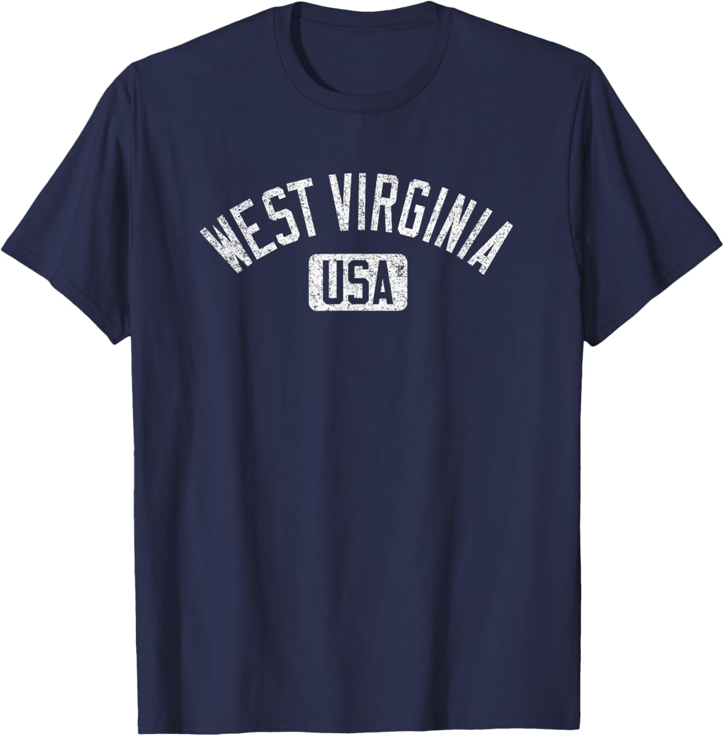 West Virginia Arched Text Distressed White Print T-Shirt for Casual Style - 14