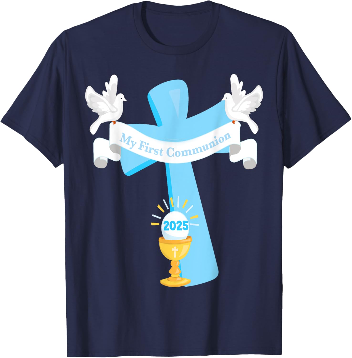 Boy's First Communion 2025 T-Shirt with Cross and Chalice Design - 11