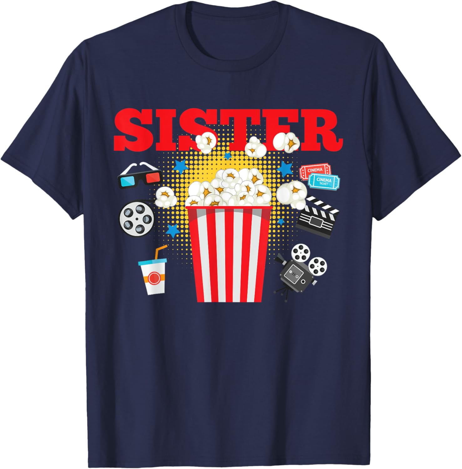 Sister Movie Night Party T-Shirt for Fun Birthday Celebrations - 3