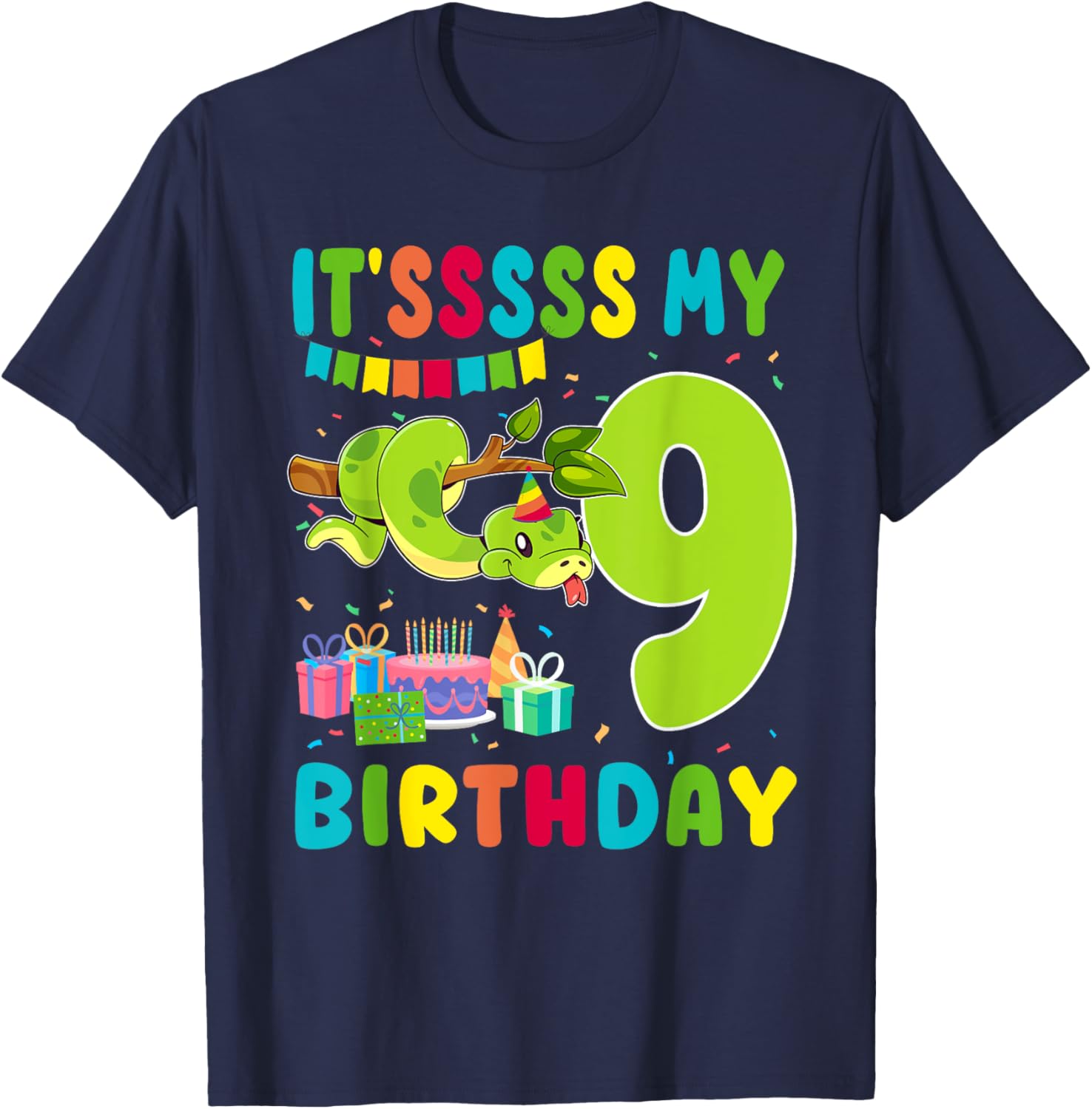 Cute Snake Themed 9th Birthday T-Shirt for Kids Fun Party Wear - 5