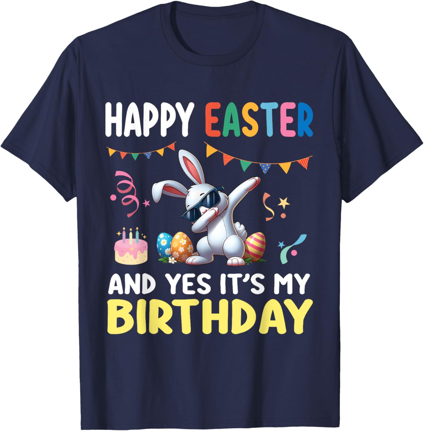 Cute Bunny Dabbing Happy Easter Birthday T-Shirt for Kids and Adults - 5