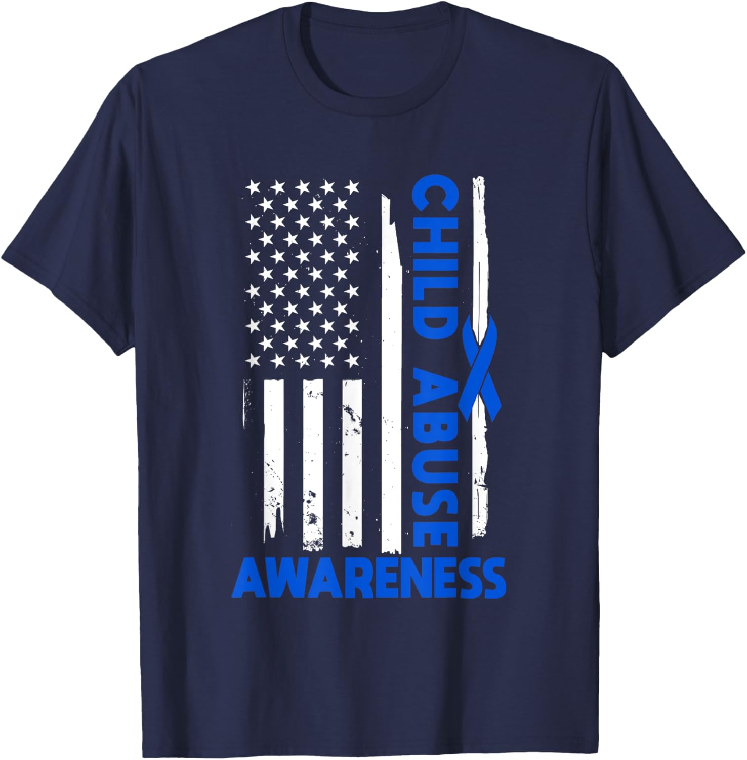 American Flag Child Abuse Awareness Wear Blue Ribbon T-Shirt for Kids - 22