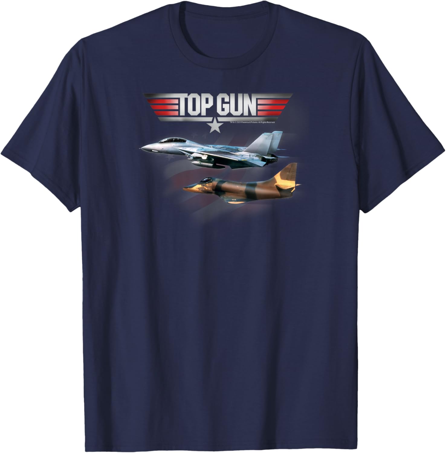 Top Gun Fighter Jet T-Shirt with American Flag for Movie Fans - 1