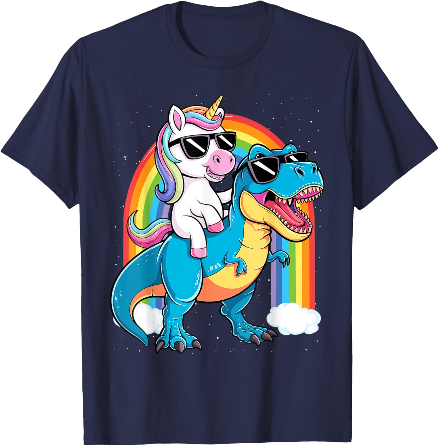 Unicorn Riding T Rex Dinosaur T-Shirt for Kids and Adults Fun Tee - 4
