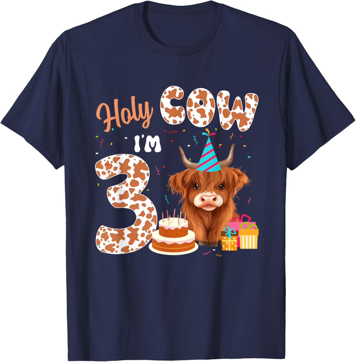 Holy Cow I'm 3 Years Old Highland Cow Birthday Party T-Shirt for Kids - 10