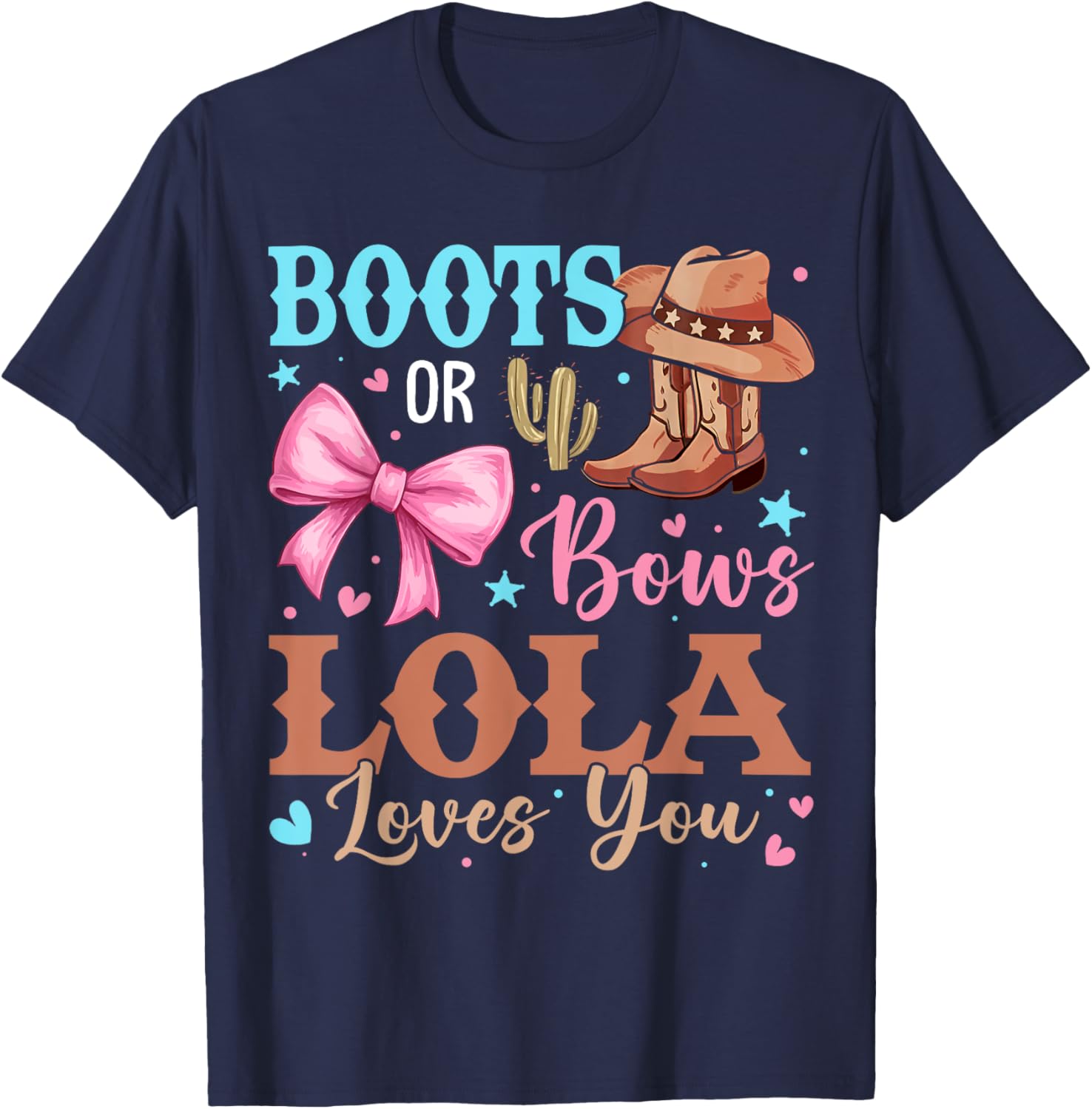 Boots or Bows Gender Reveal T-Shirt for Fun Celebrations by Lola Loves You - 2