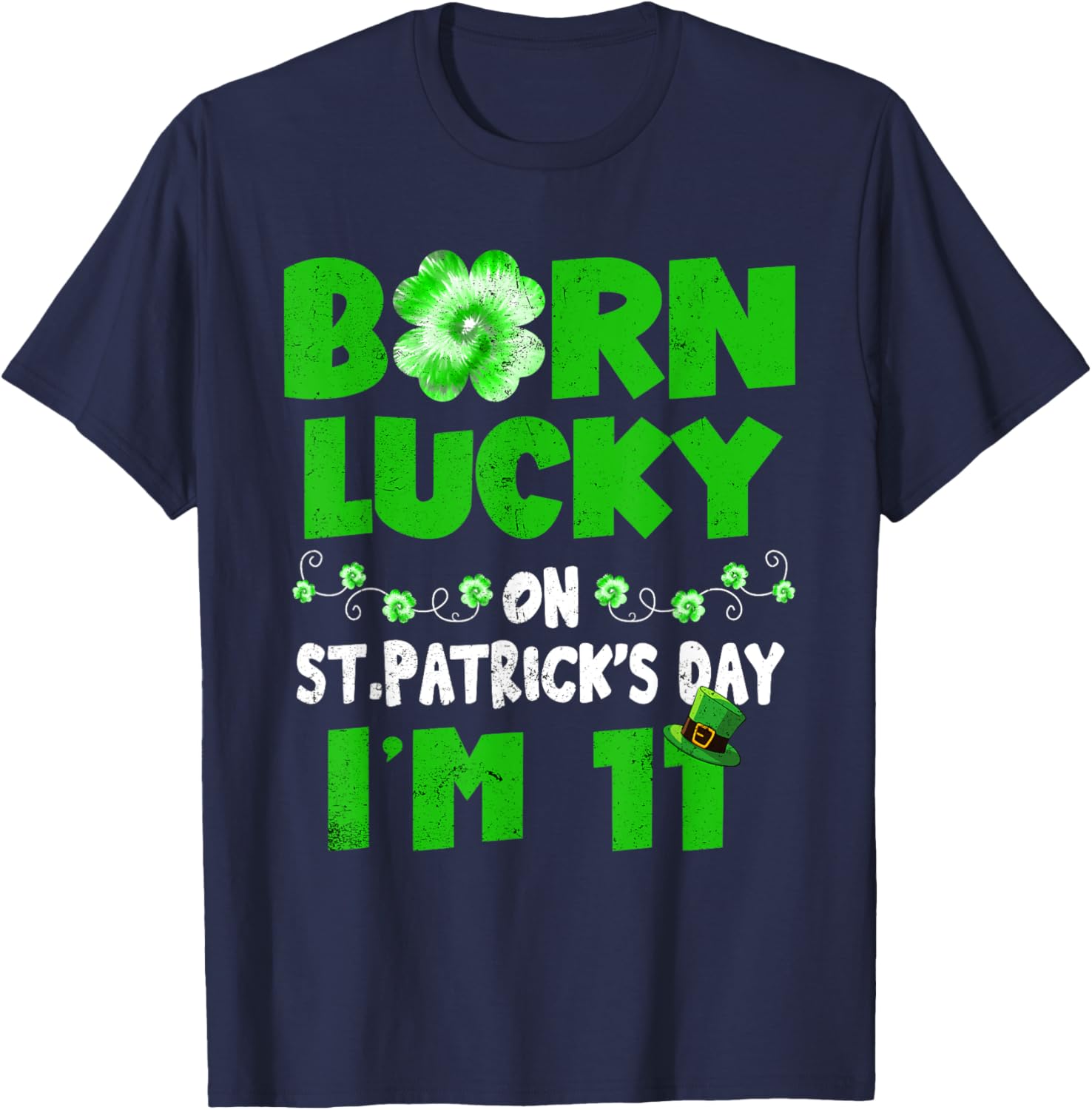 Born Lucky St. Patrick's Day 11th Birthday T-Shirt for Kids - 12