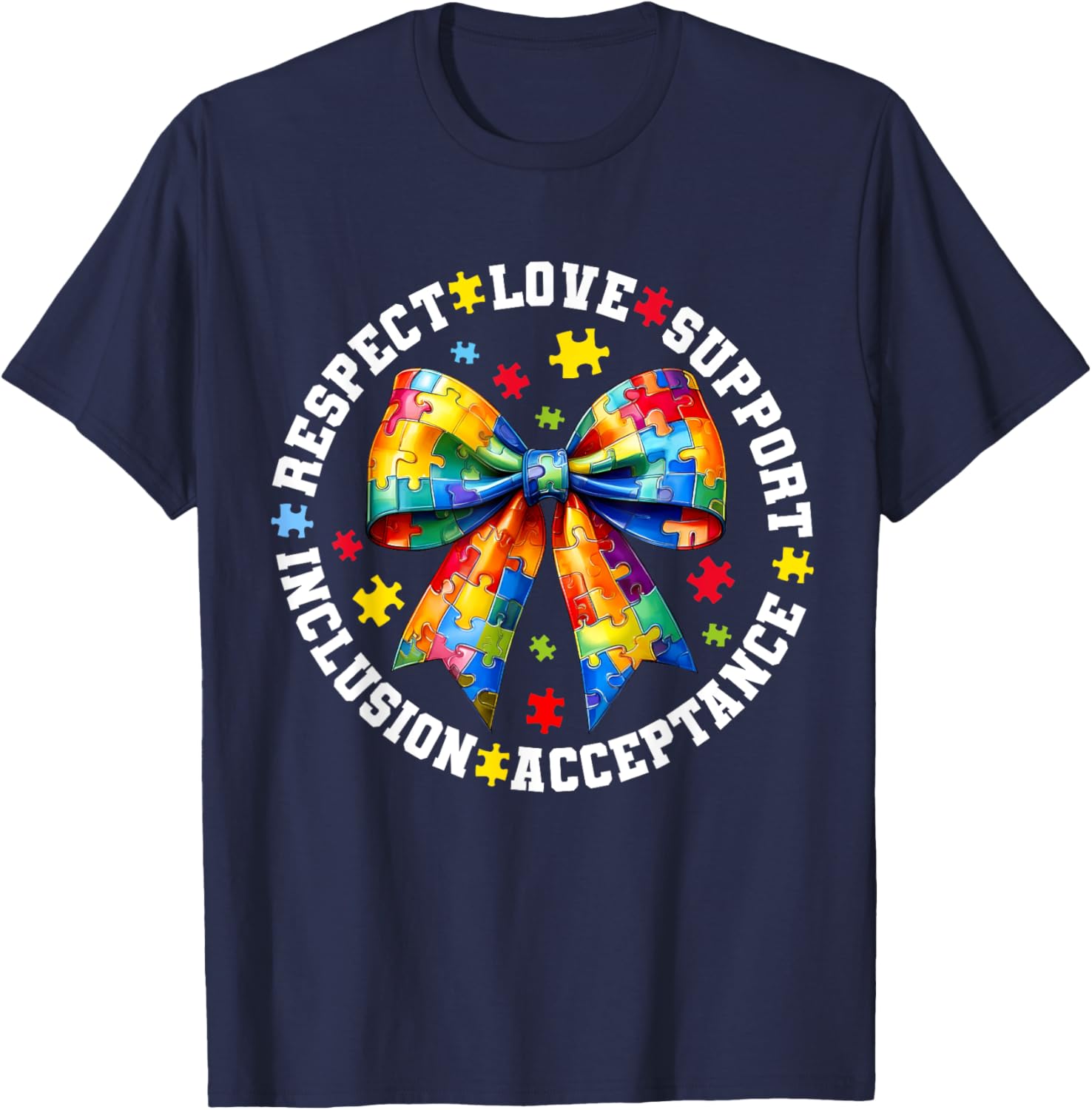 Autism Awareness Coquette Bow T-Shirt for Girls and Women - 1