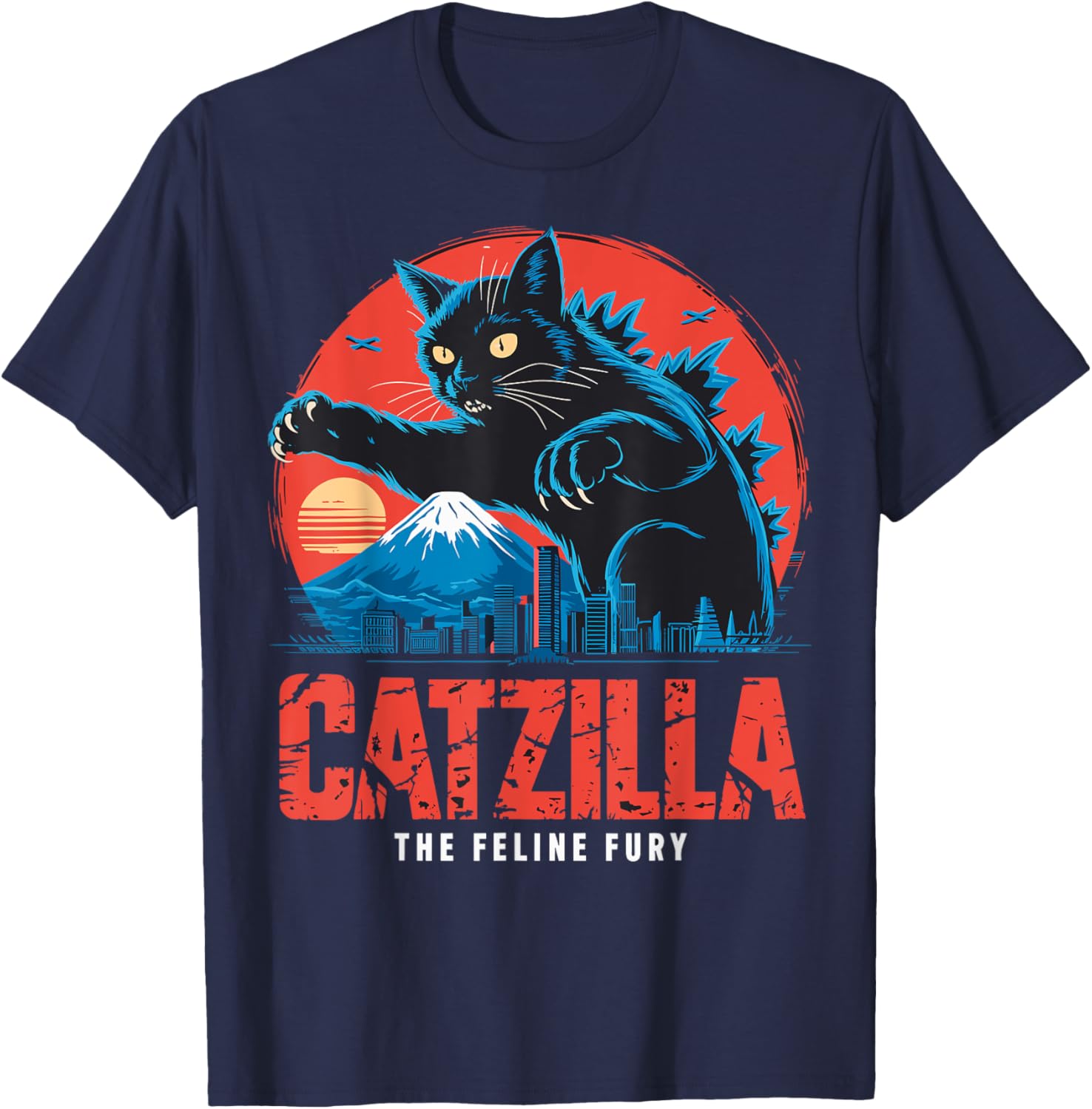 Catzilla Black Cat Vintage T-Shirt for Cat Lovers in Japan Style - 8