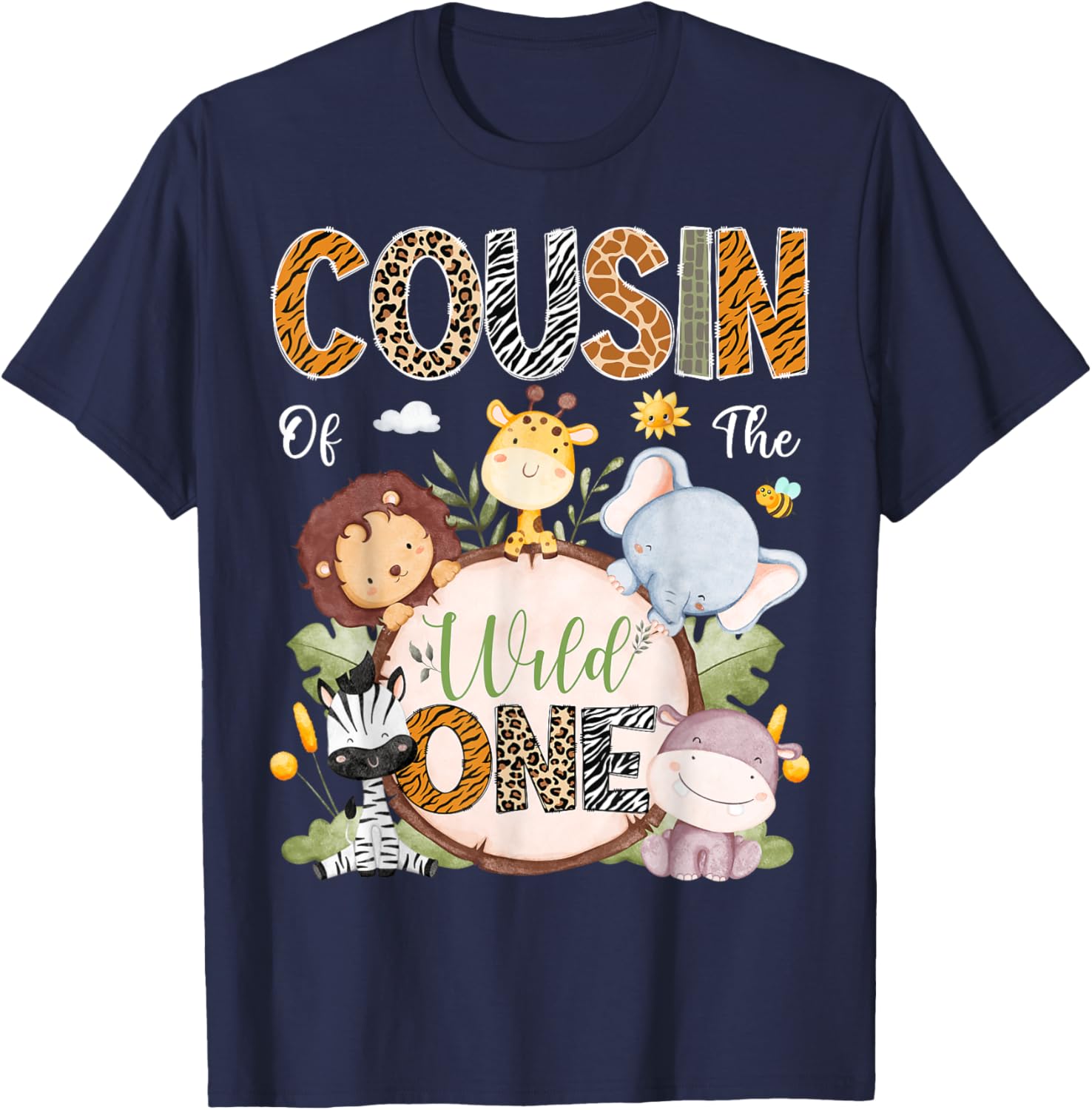 Cousin of the Wild One First Birthday Safari Animals T-Shirt for Kids - 6