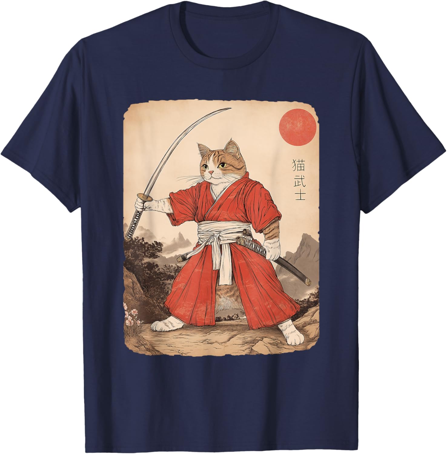 Vintage Samurai Cat Warrior Graphic T-Shirt for All Ages - Anime Style - 3