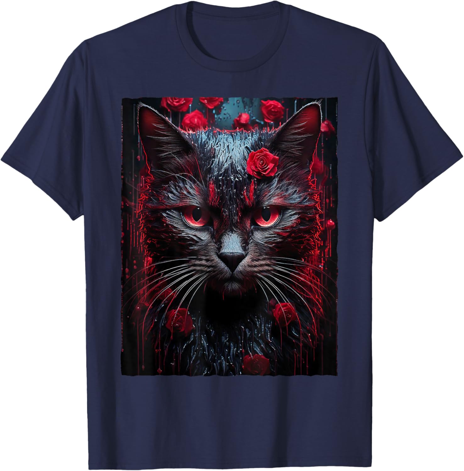 Black Cat with Red Roses T-Shirt for Men, Women, Girls, and Kids - 4