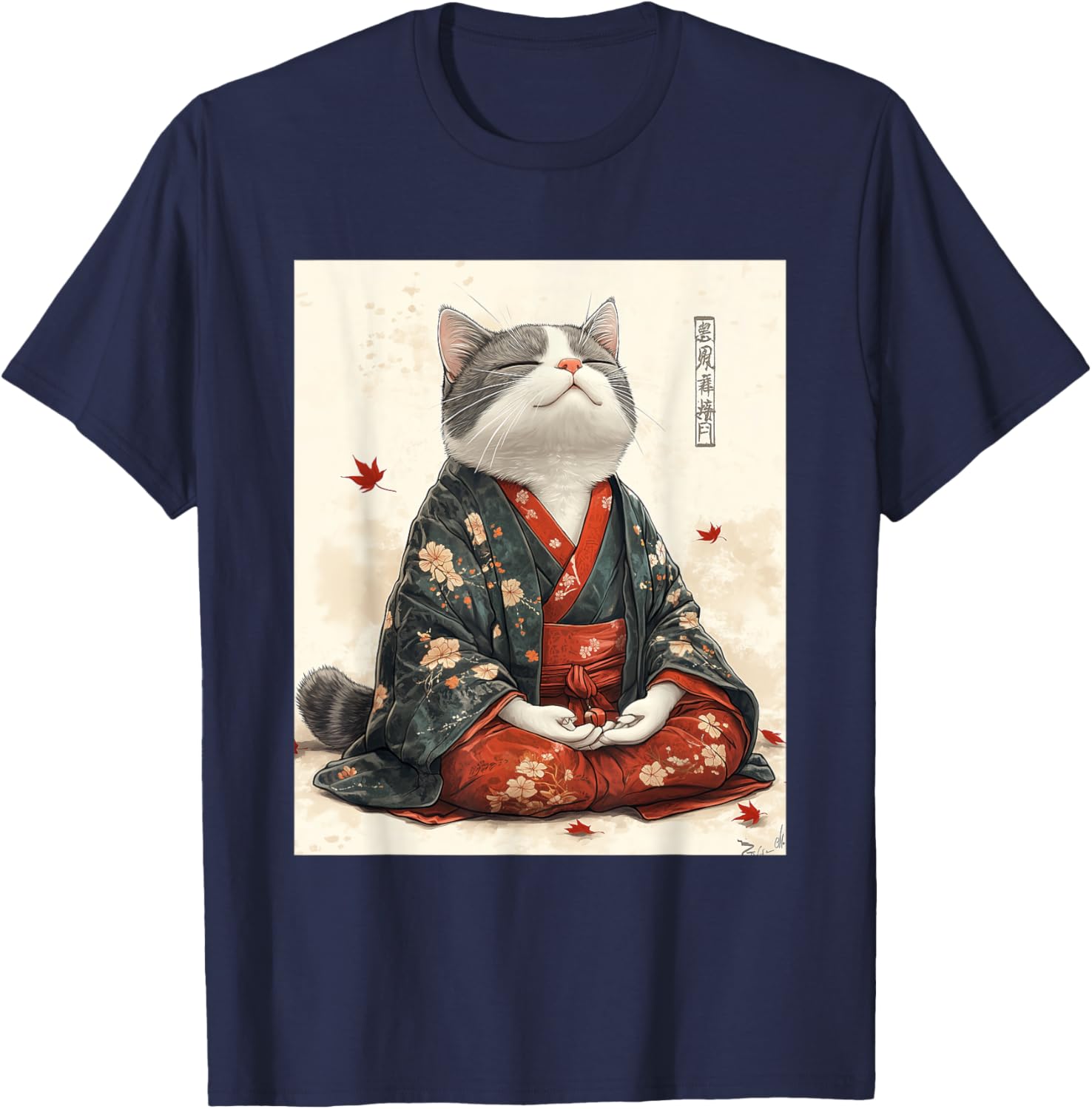 Zen Cat Graphic Tee for All - Meditating Japanese Art Style T-Shirt - 20