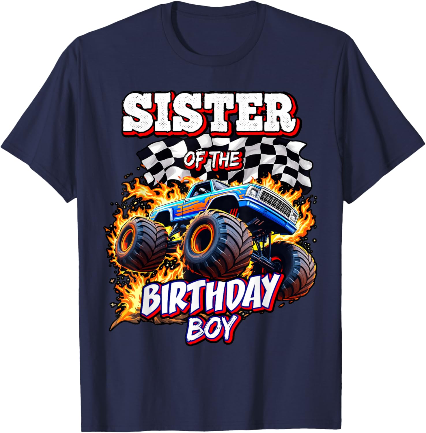 Sister of the Birthday Boy Monster Truck T-Shirt for Fun Celebrations - 3