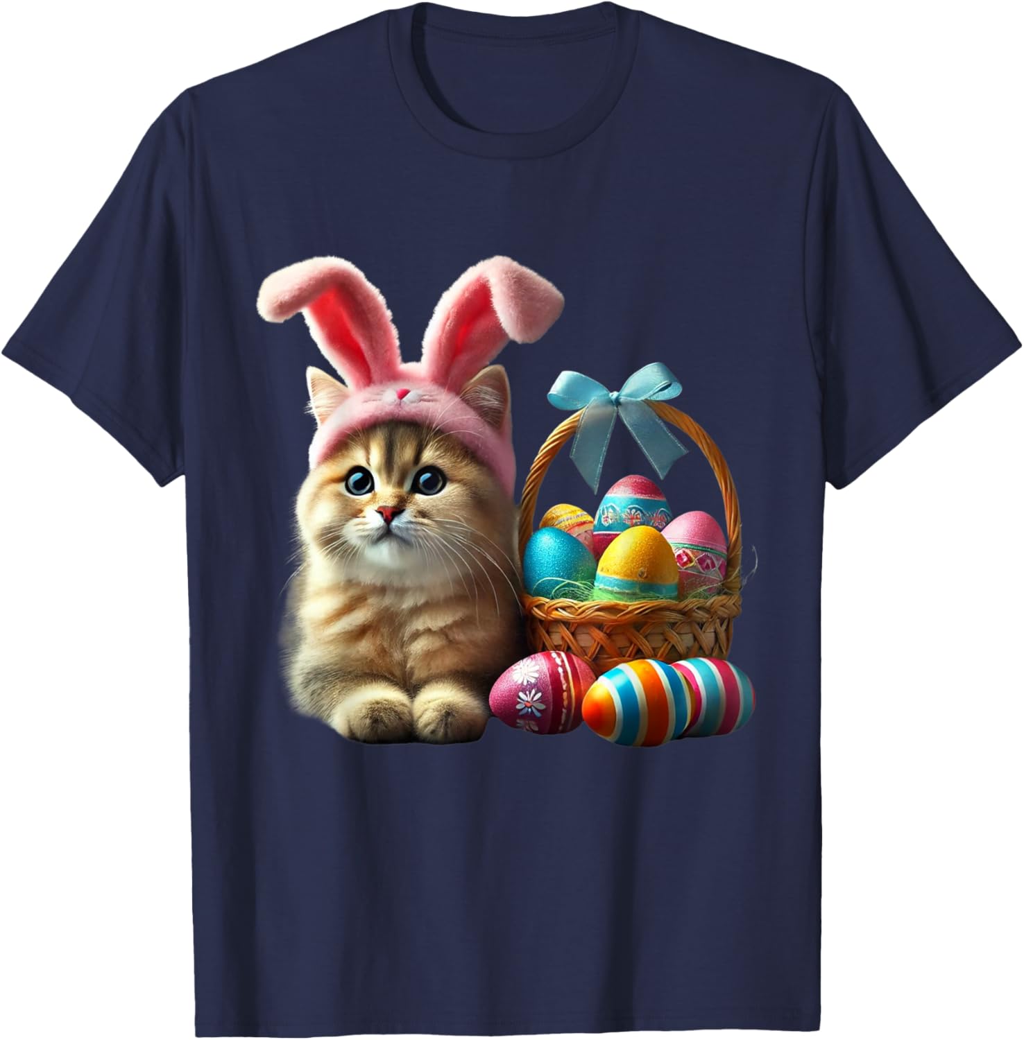 Adorable Easter Cat Kids T-Shirt with Bunny Ears and Colorful Eggs - 20