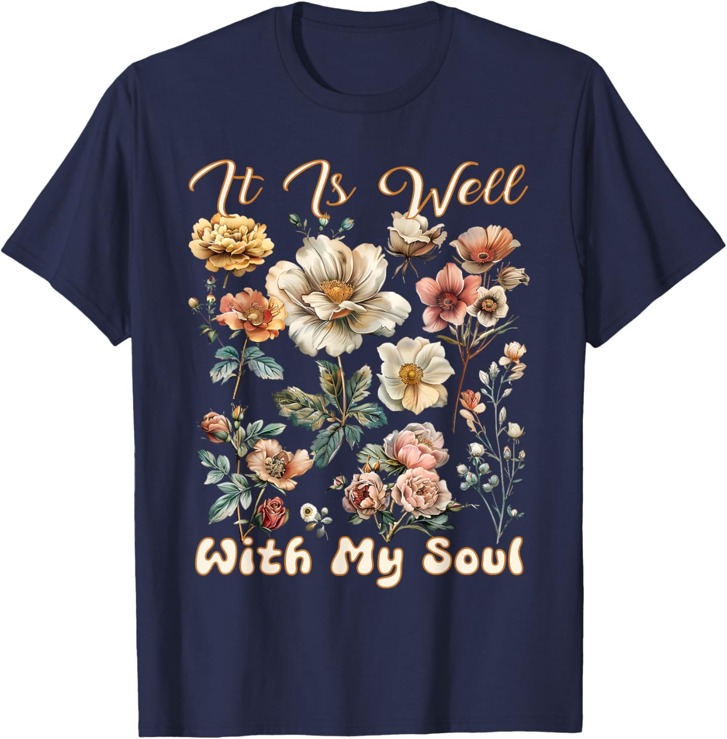 Boho Wildflower T-Shirt It Is Well With My Soul Faith Inspired Design - 3