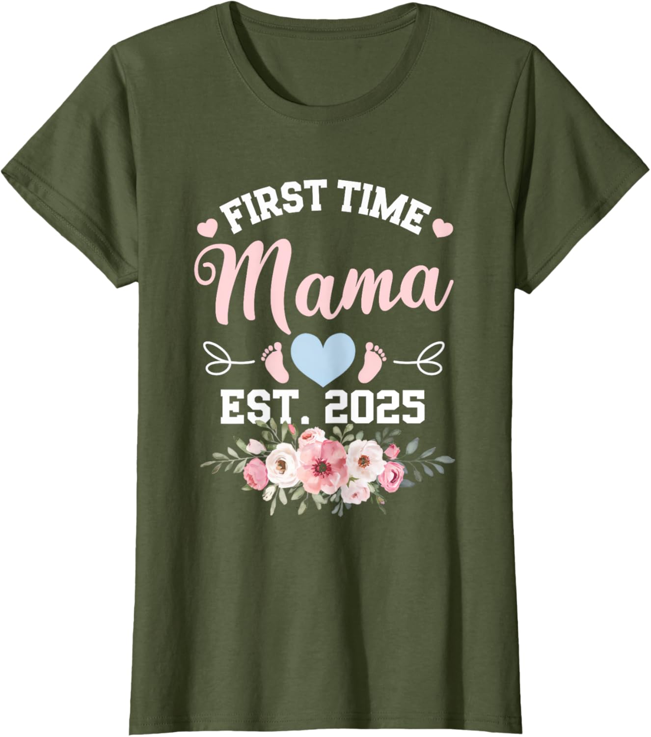 Womens First Time Mama 2025 Mother's Day Pregnancy T-Shirt in Pink - 3