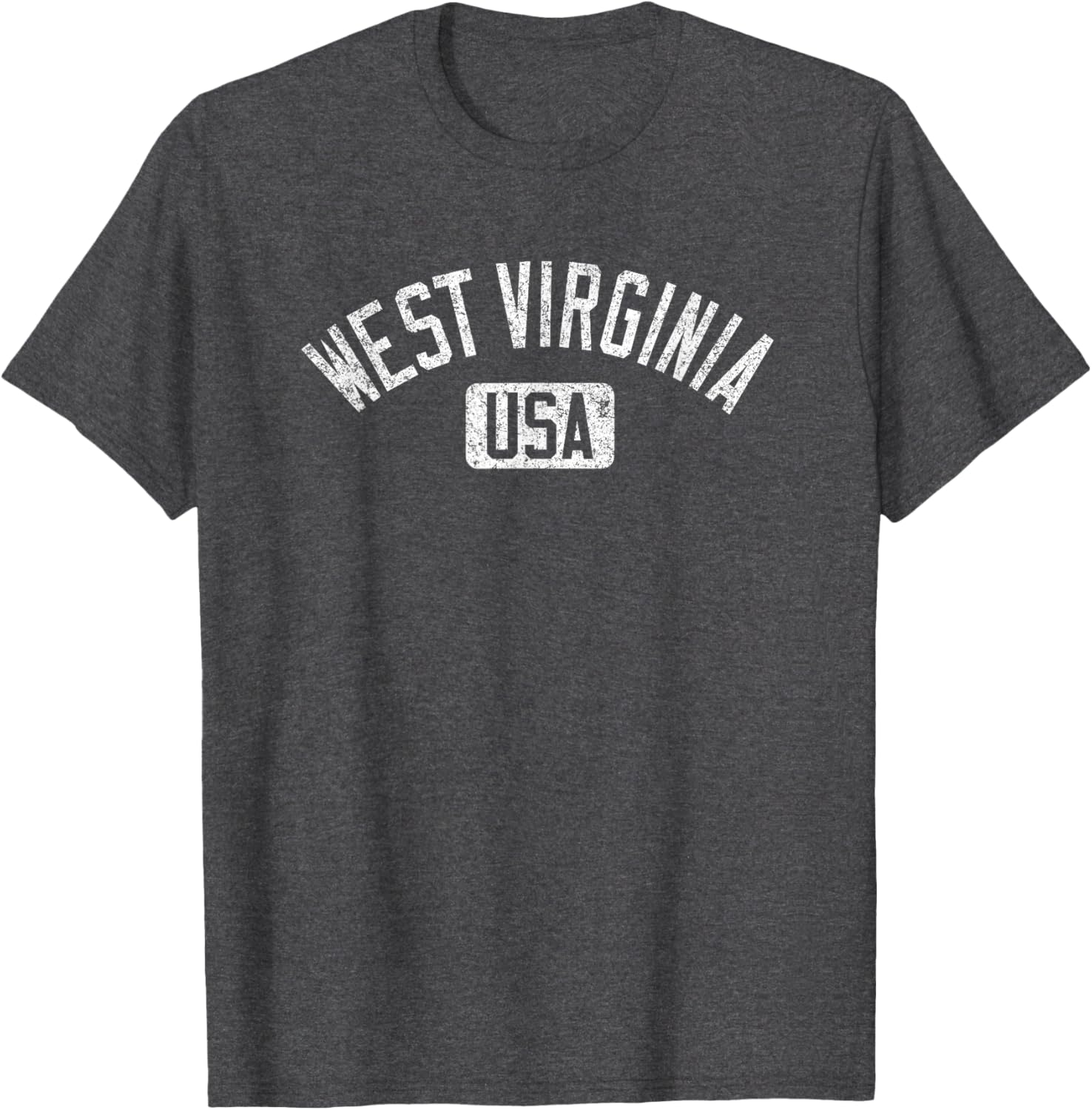 West Virginia Arched Text Distressed White Print T-Shirt for Casual Style - 8