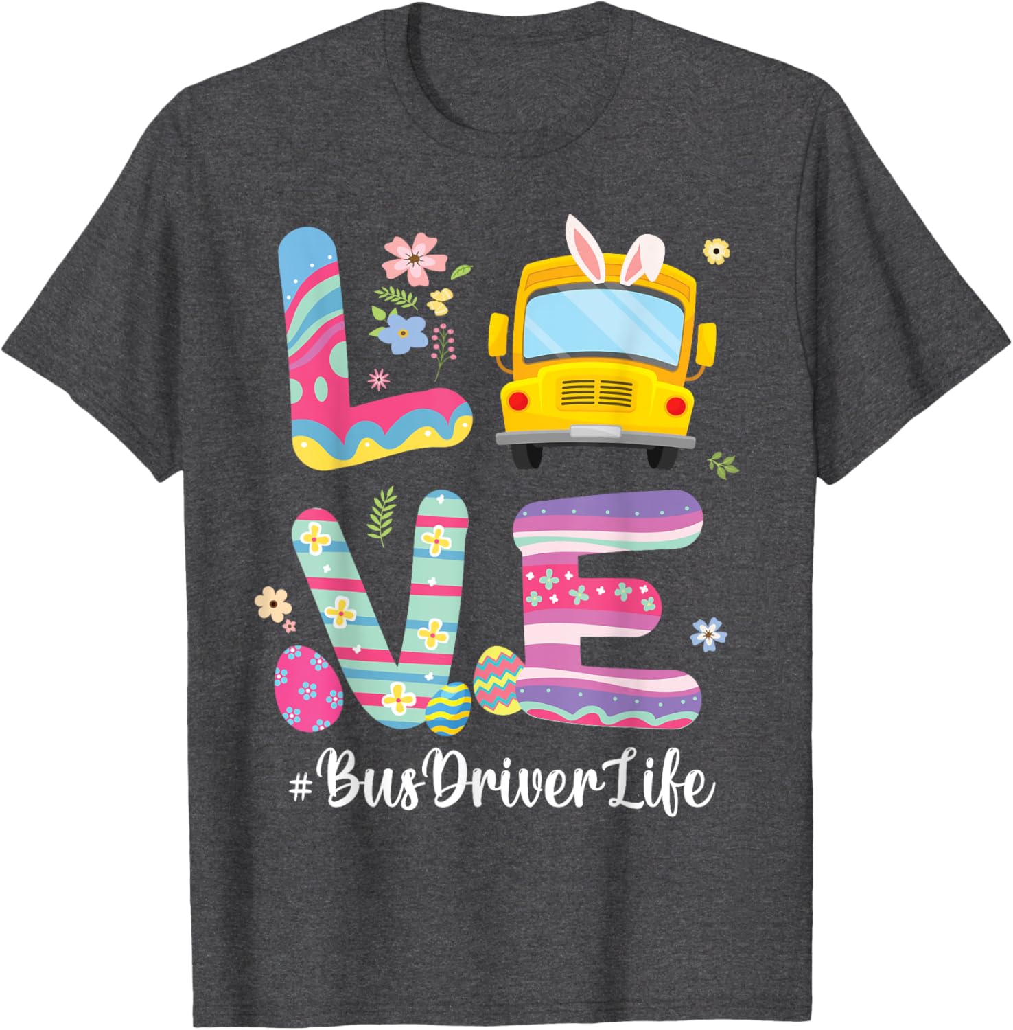 Bus Bunny Flowers Easter Eggs T-Shirt for Fun School Bus Drivers - 16