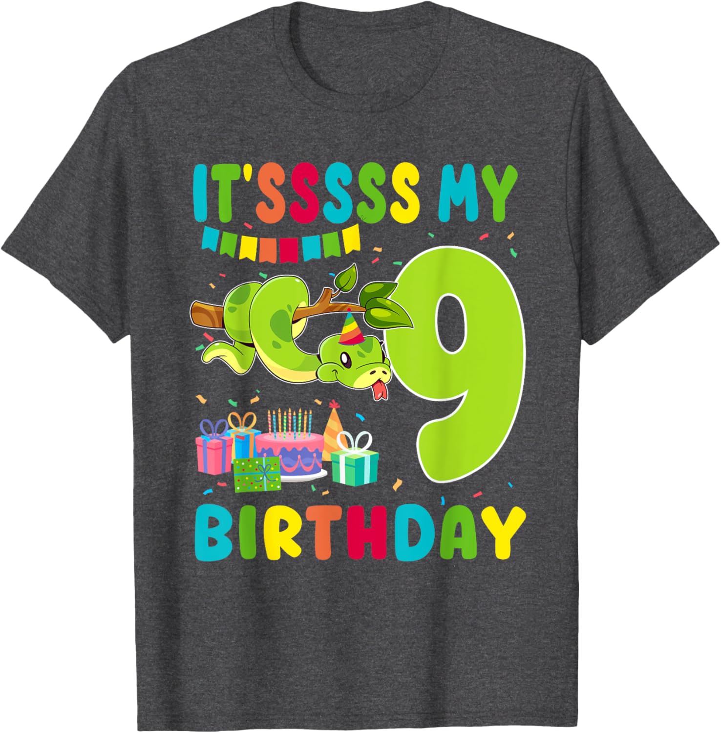 Cute Snake Themed 9th Birthday T-Shirt for Kids Fun Party Wear - 8