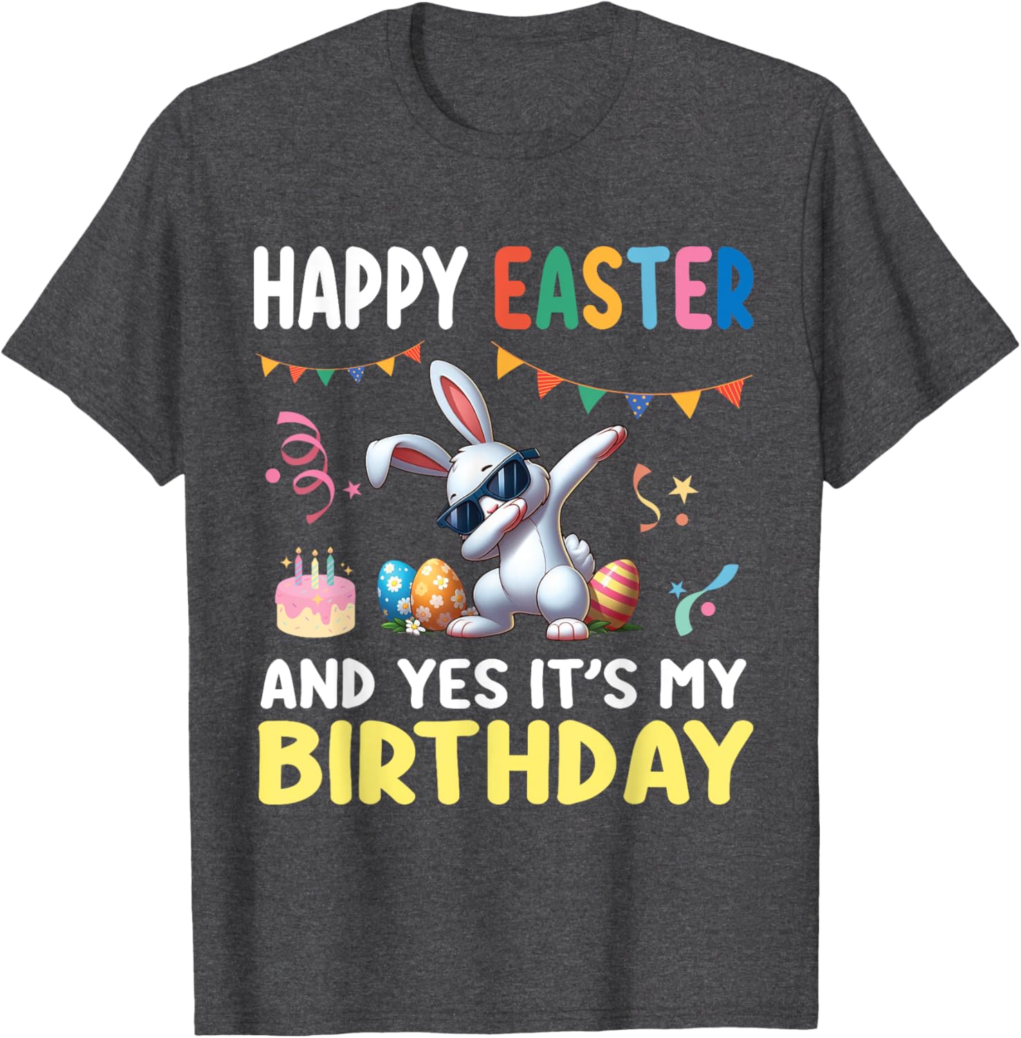 Cute Bunny Dabbing Happy Easter Birthday T-Shirt for Kids and Adults - 19
