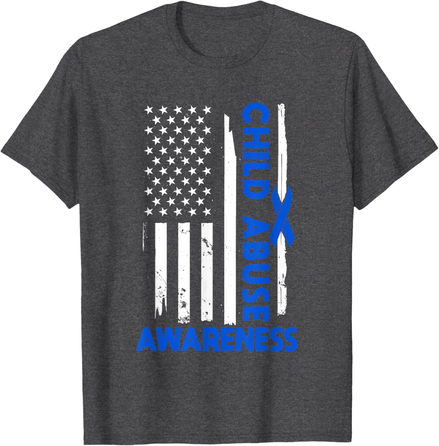 American Flag Child Abuse Awareness Wear Blue Ribbon T-Shirt for Kids - 9