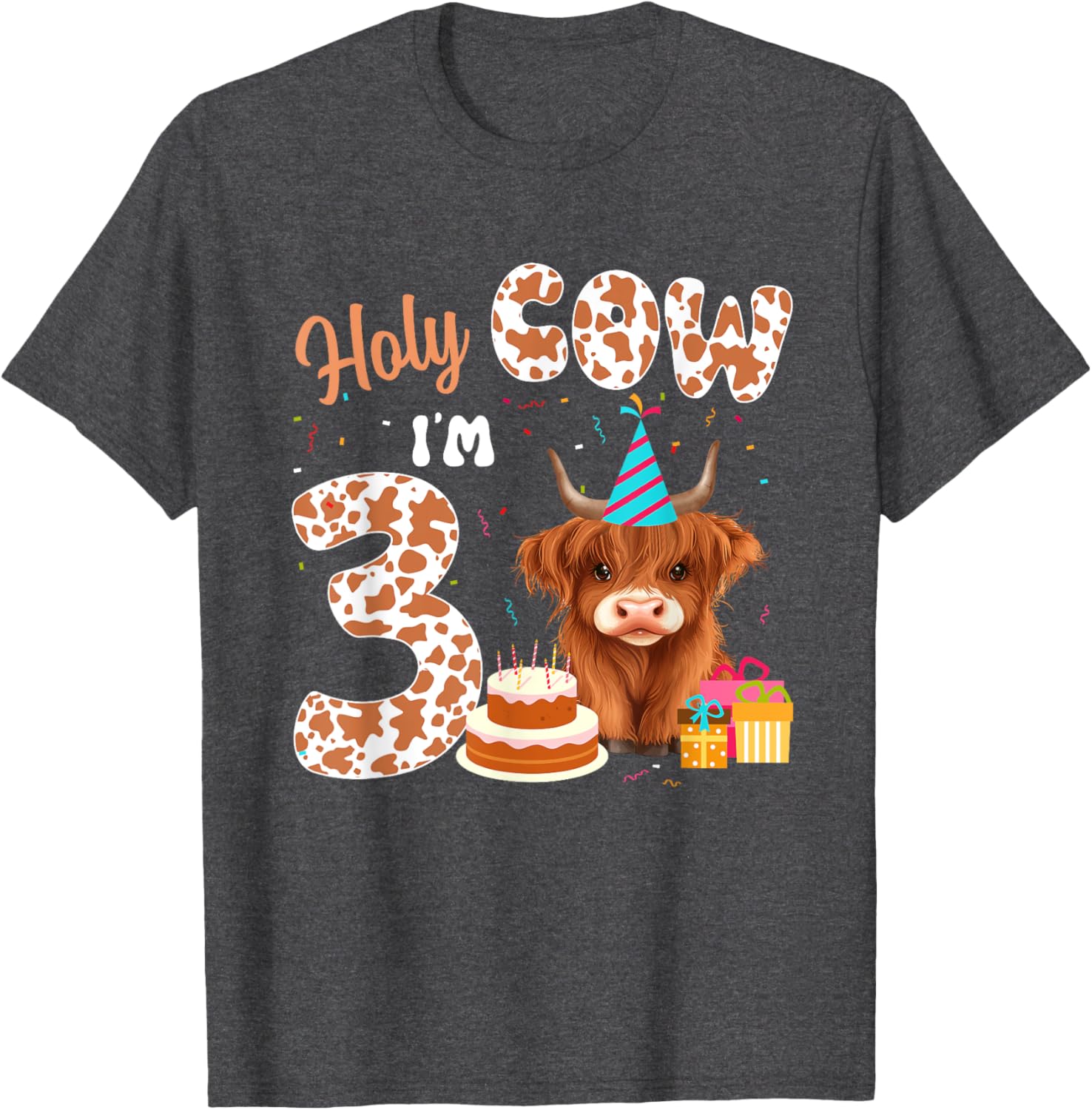 Holy Cow I'm 3 Years Old Highland Cow Birthday Party T-Shirt for Kids - 7