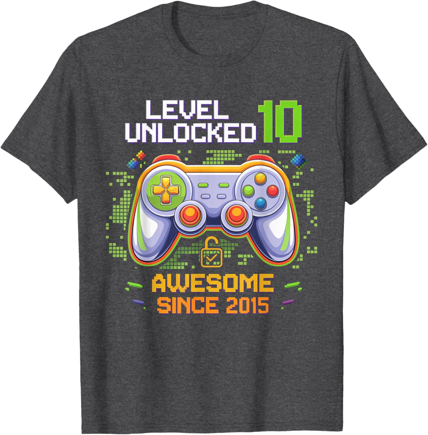 Level 10 Unlocked Birthday Gaming T-Shirt for Awesome 10 Year Olds - 3