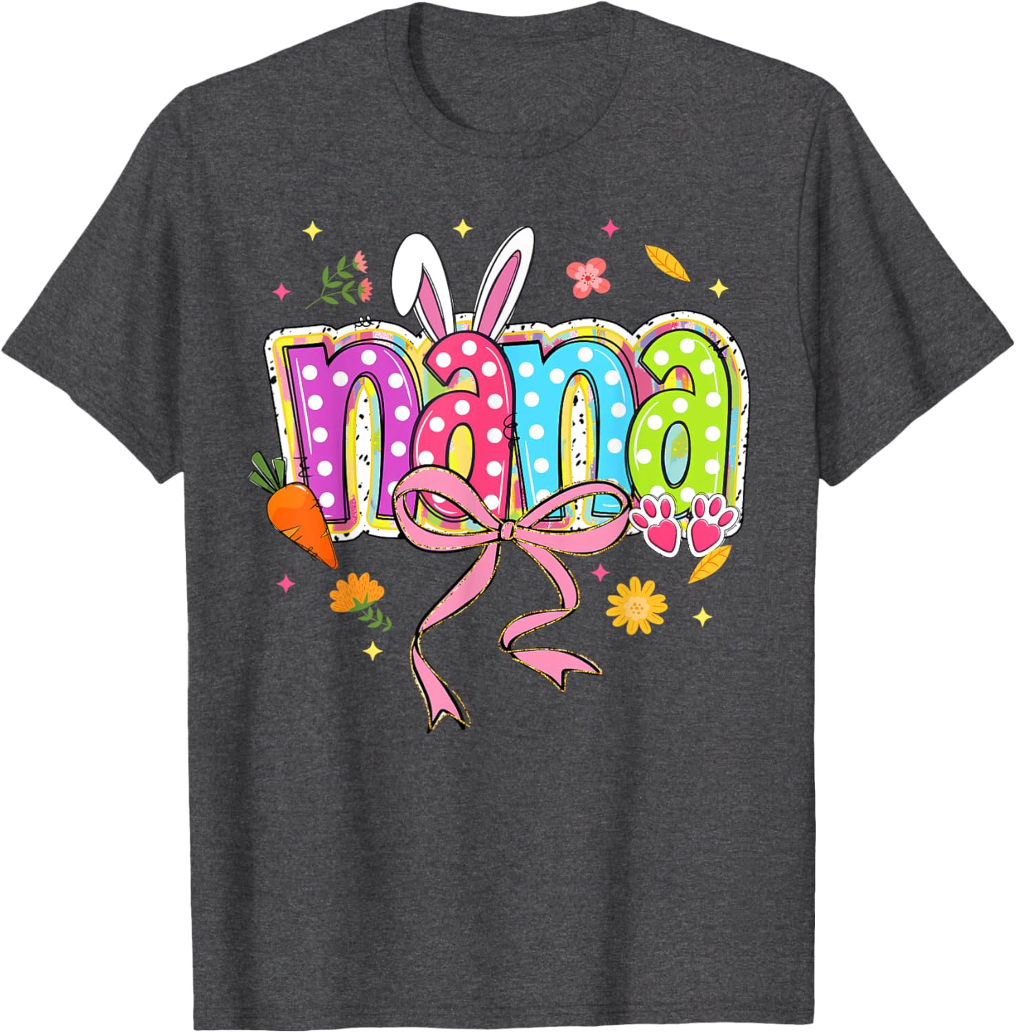 Coquette Bow Nana Bunny Easter T-Shirt for Grandma with Boho Florals - 12
