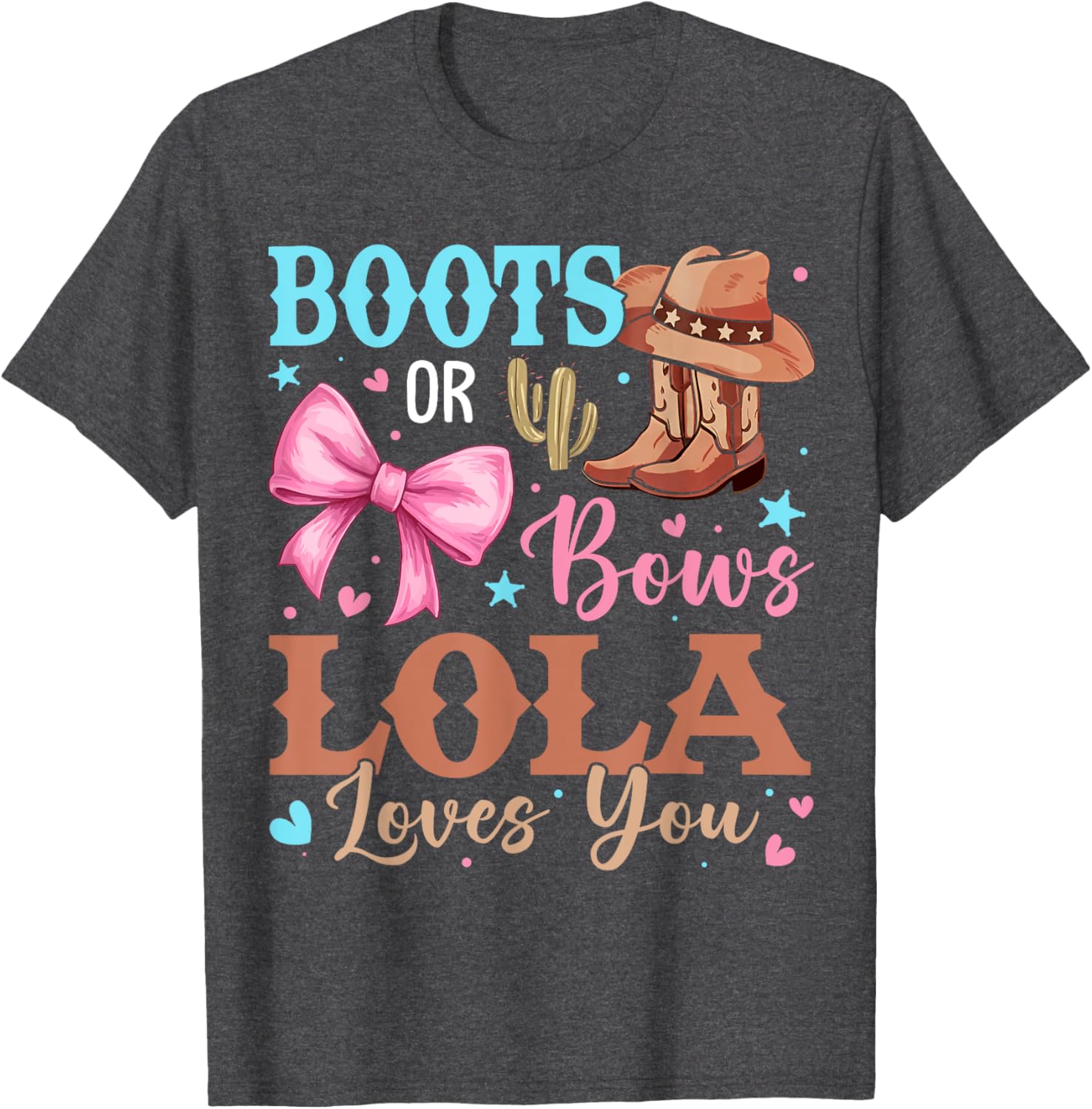 Boots or Bows Gender Reveal T-Shirt for Fun Celebrations by Lola Loves You - 11