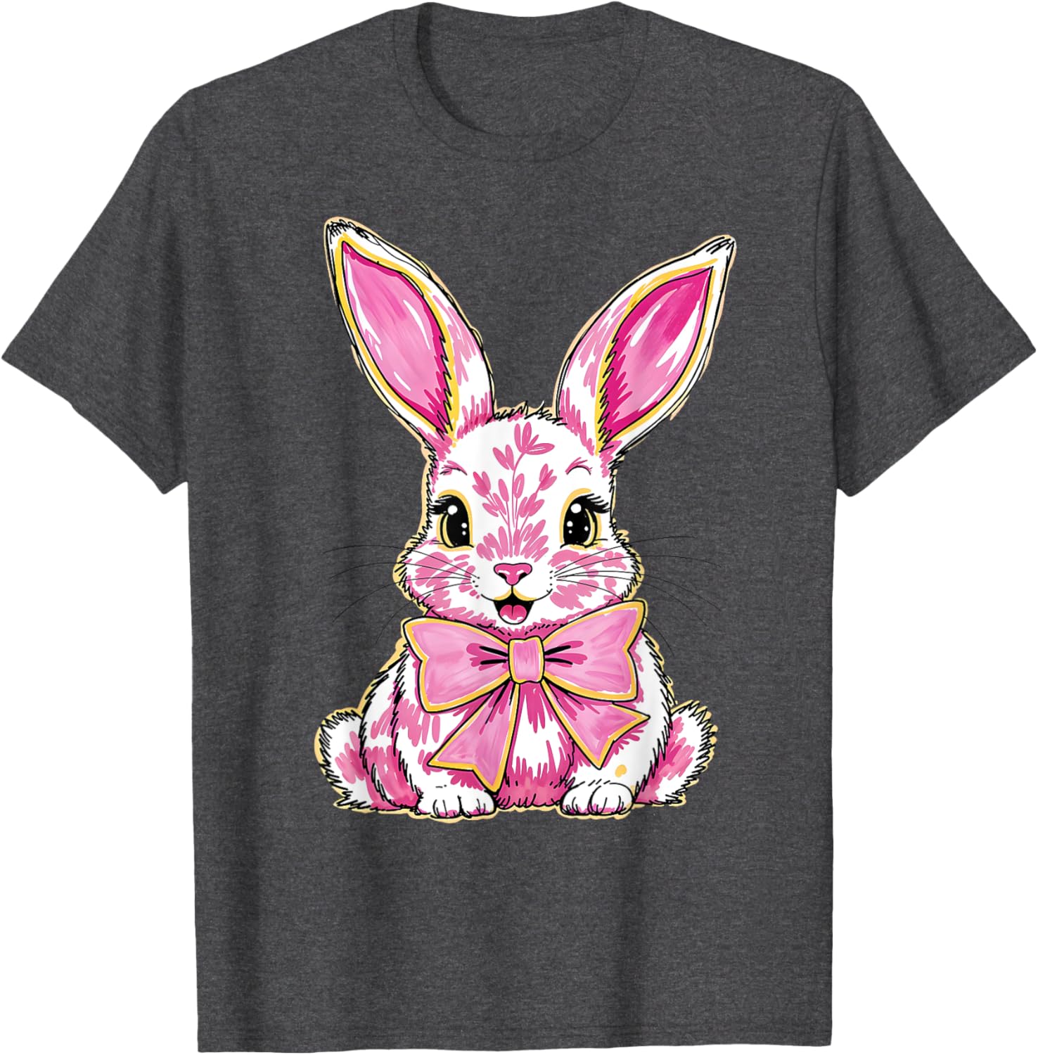 Adorable Pink Coquette Bow Happy Easter Bunny T-Shirt for Women & Teens - 4