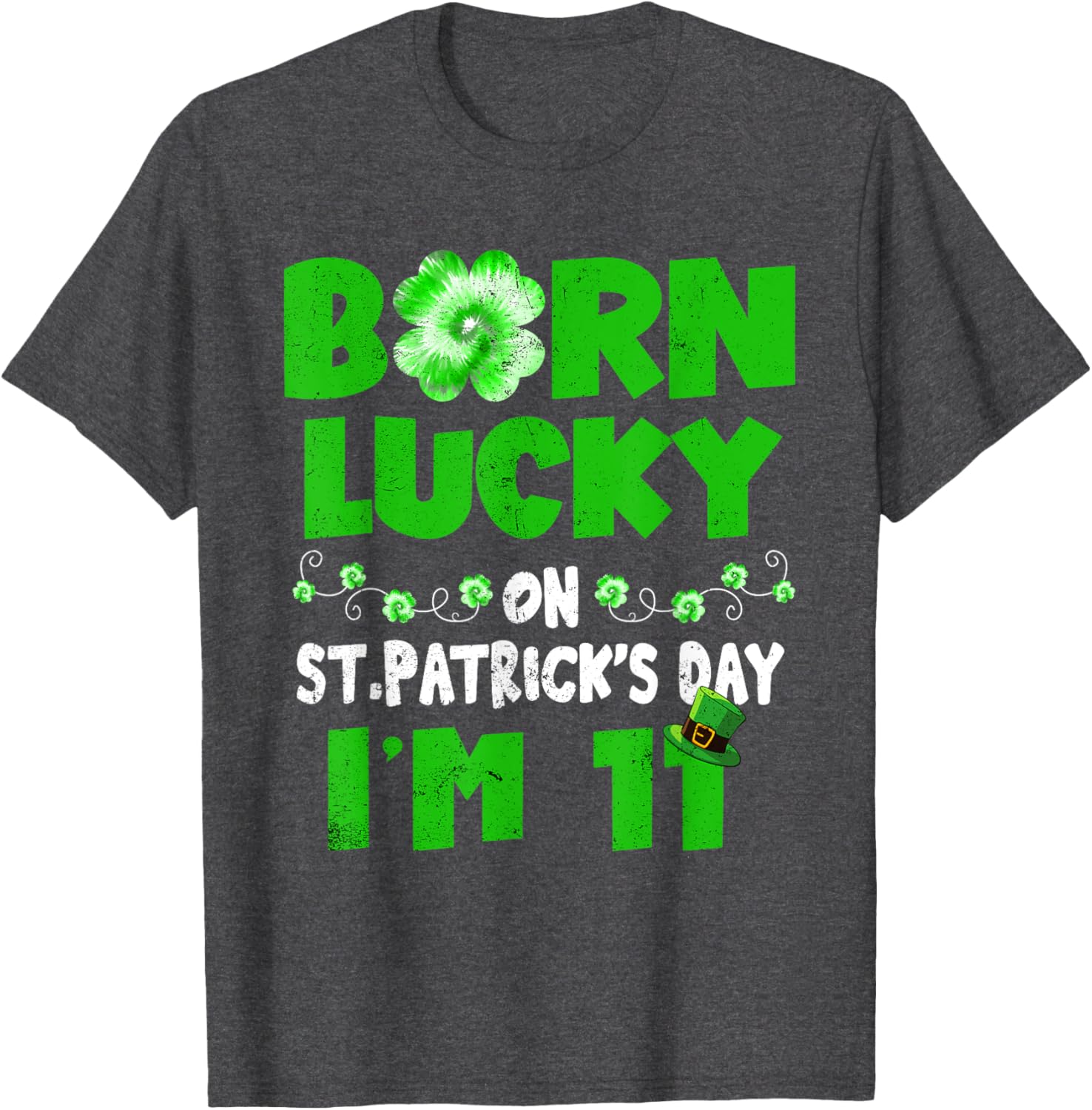 Born Lucky St. Patrick's Day 11th Birthday T-Shirt for Kids - 18